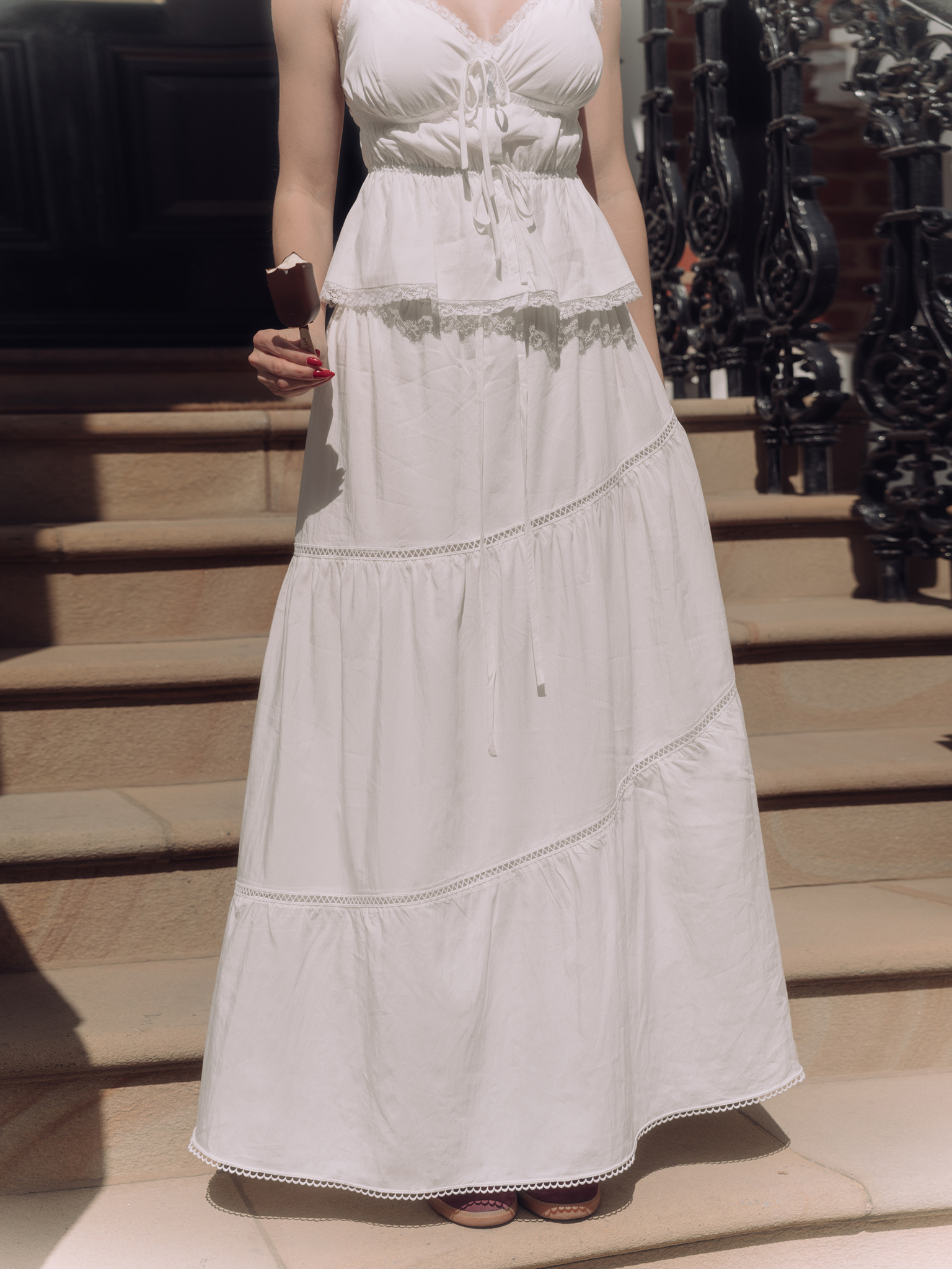 Layered maxi skirt with waist ties