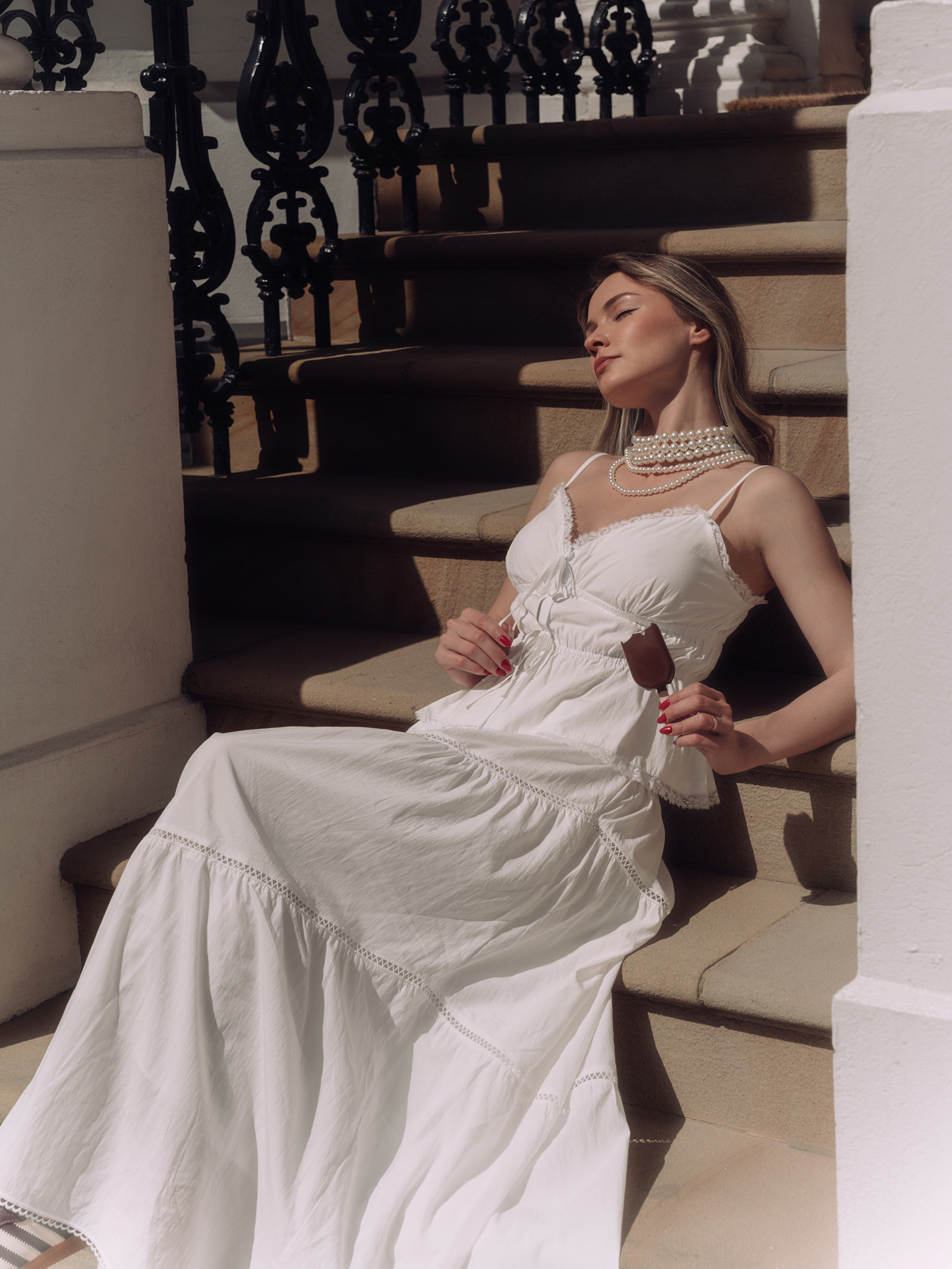 Layered maxi skirt with waist ties