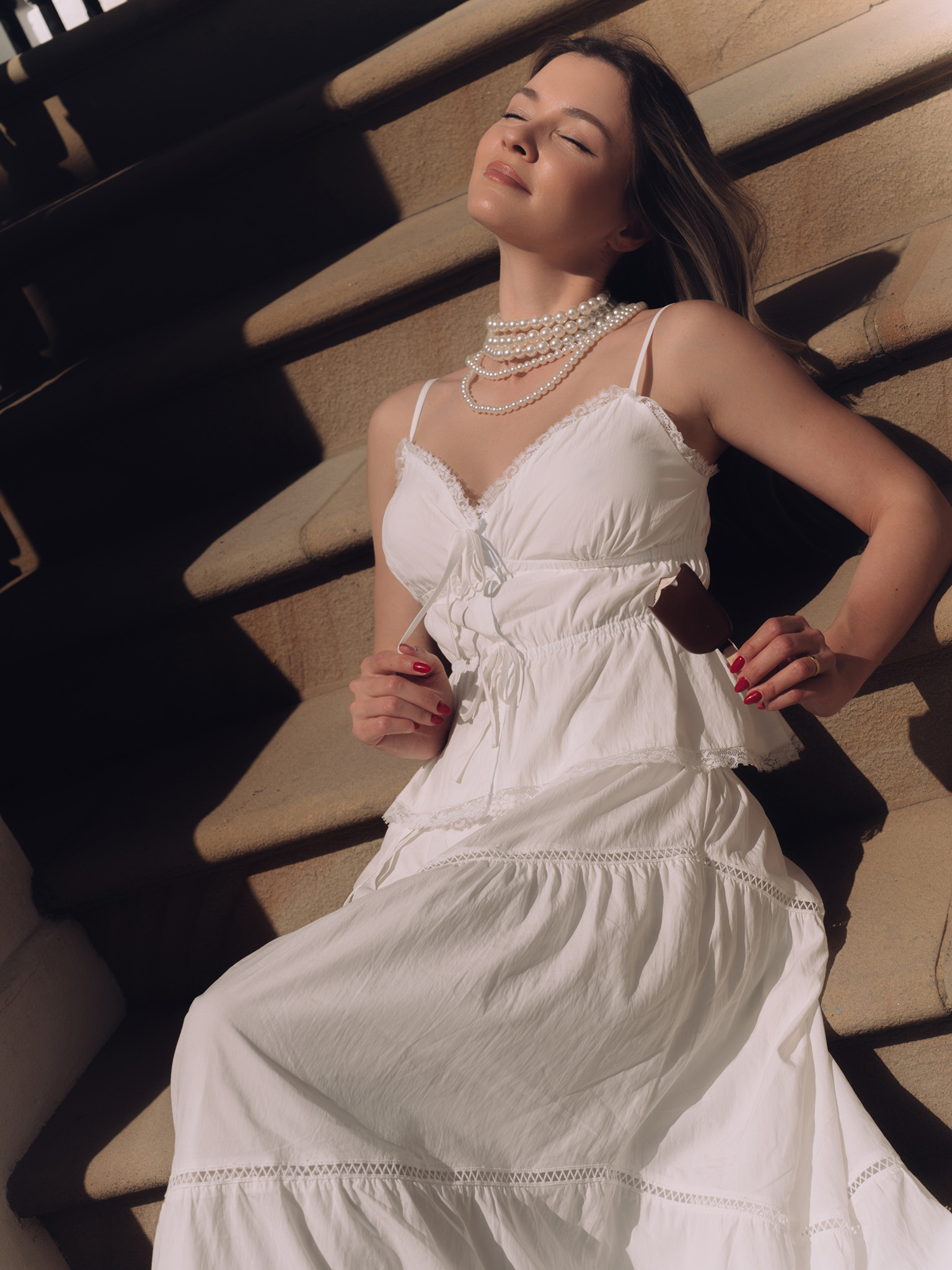 Layered maxi skirt with waist ties