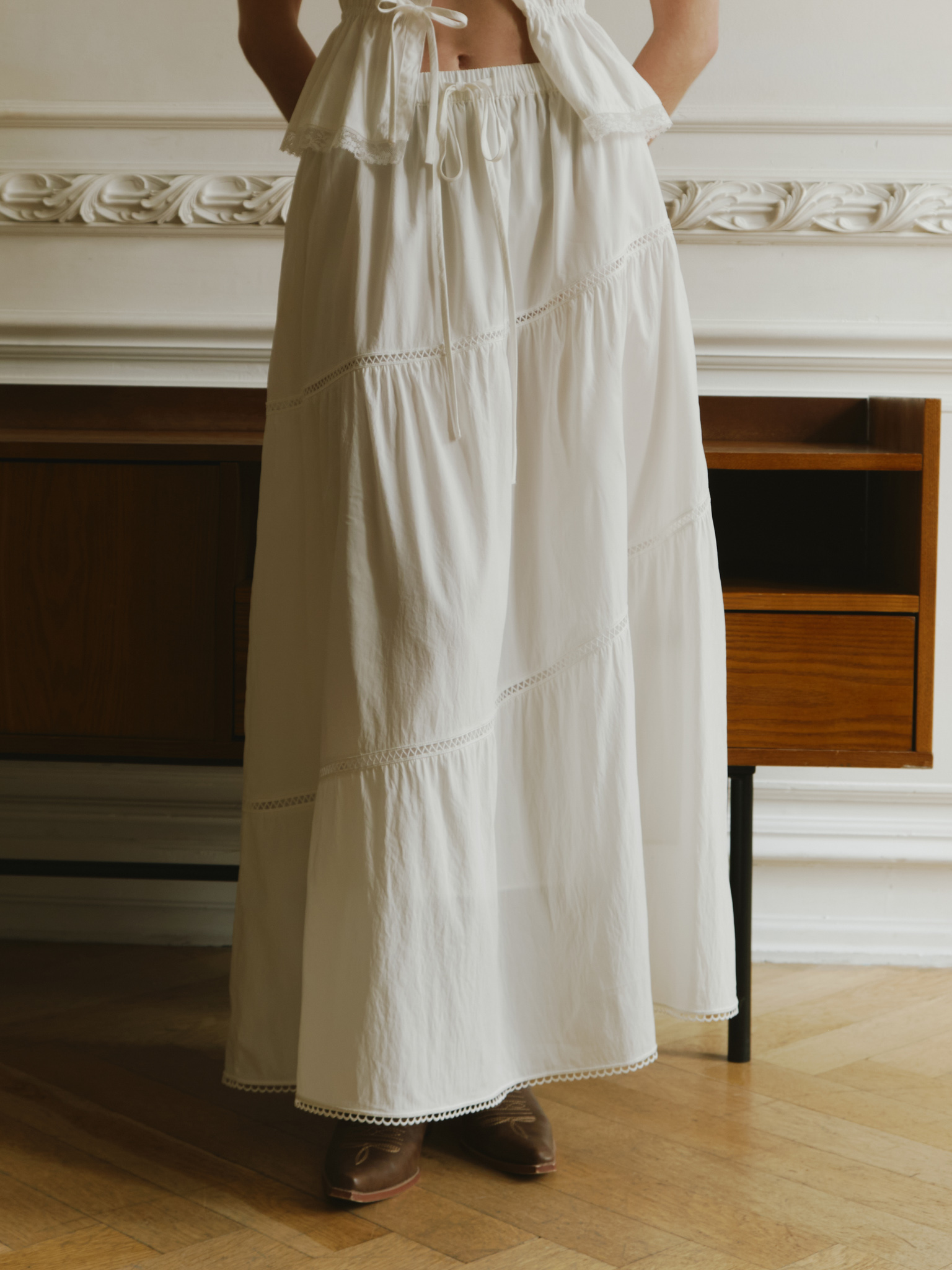 Layered maxi skirt with waist ties