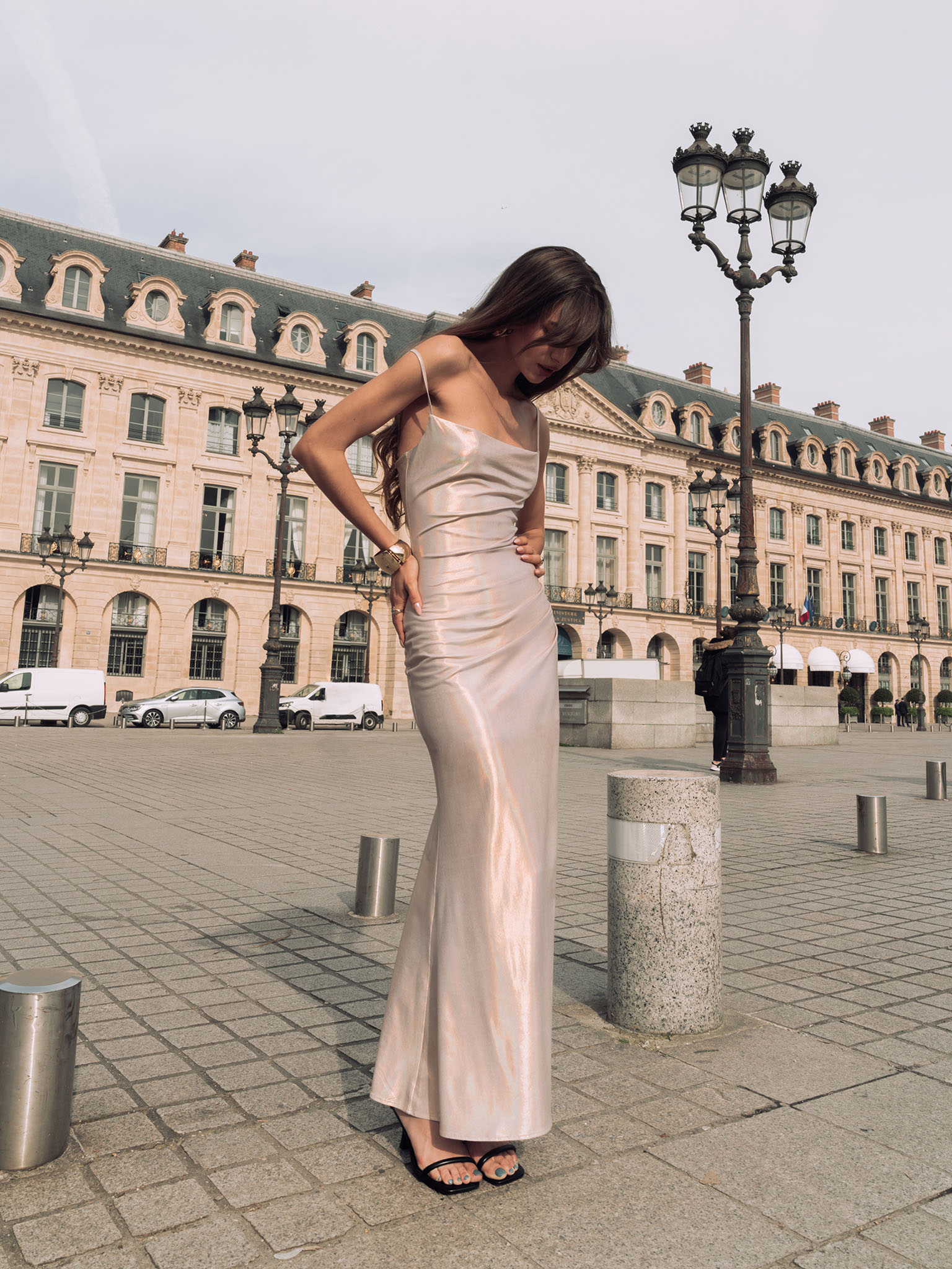 Thin-strapped maxi combination dress