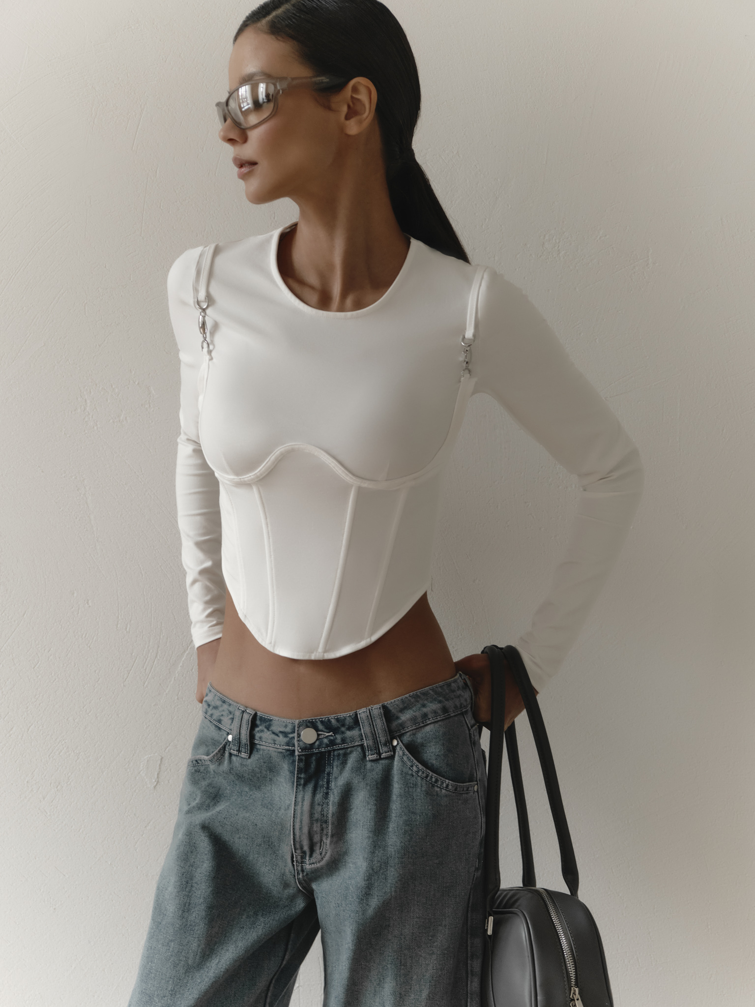 Corset cut jersey top with metallic decorations