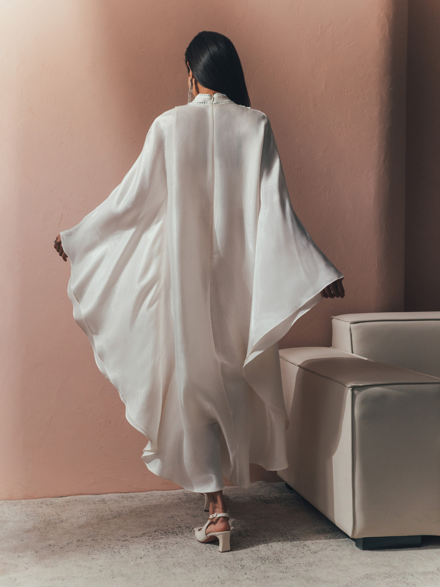 Loose maxi dress with rhinestones on collar