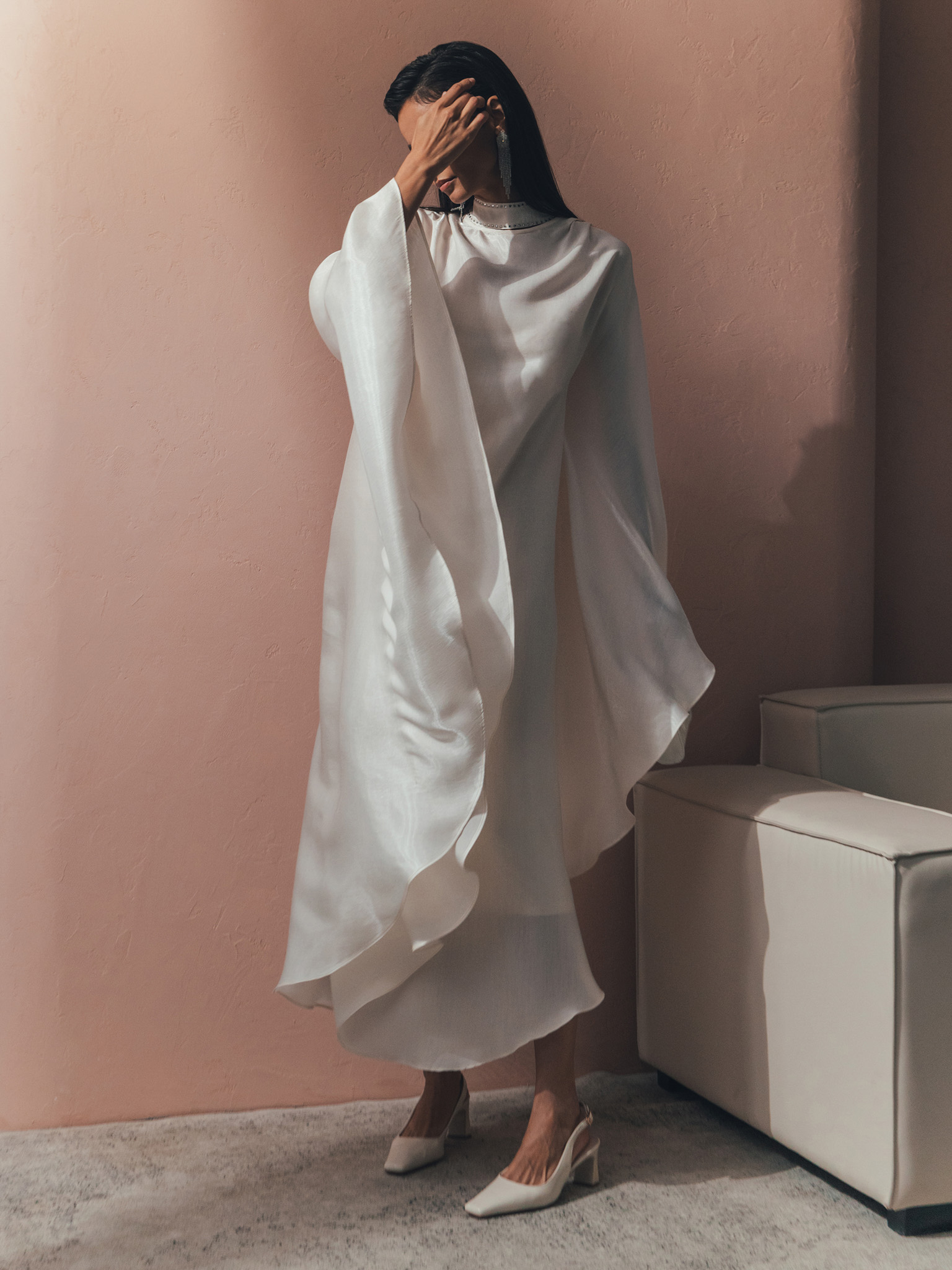 Loose maxi dress with rhinestones on collar