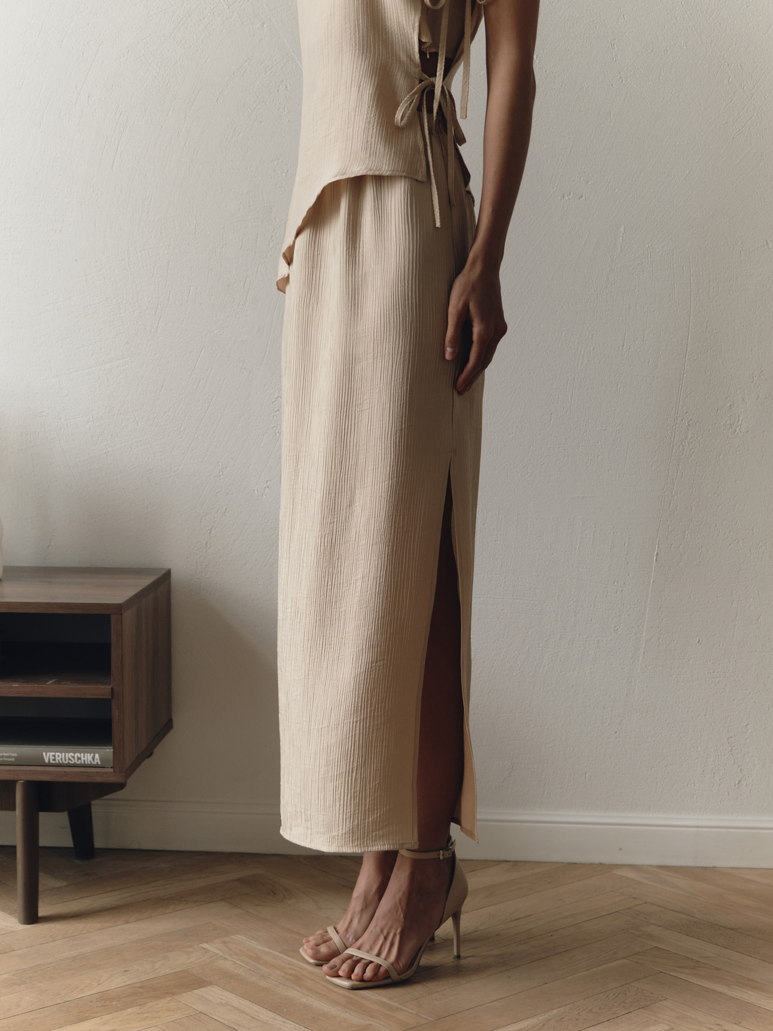 Straight maxi skirt from textured fabric