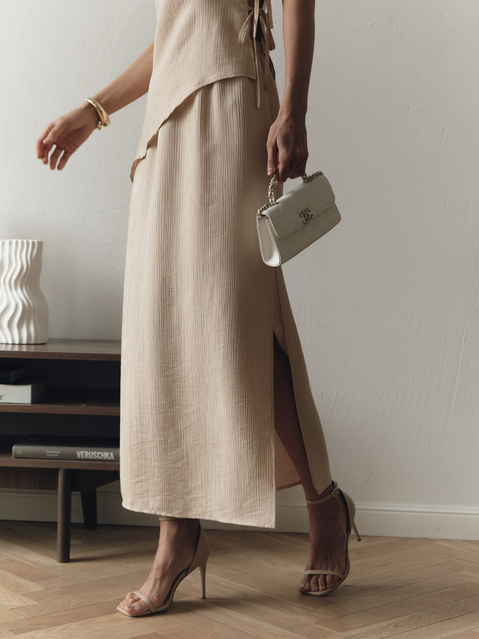 Straight maxi skirt from textured fabric