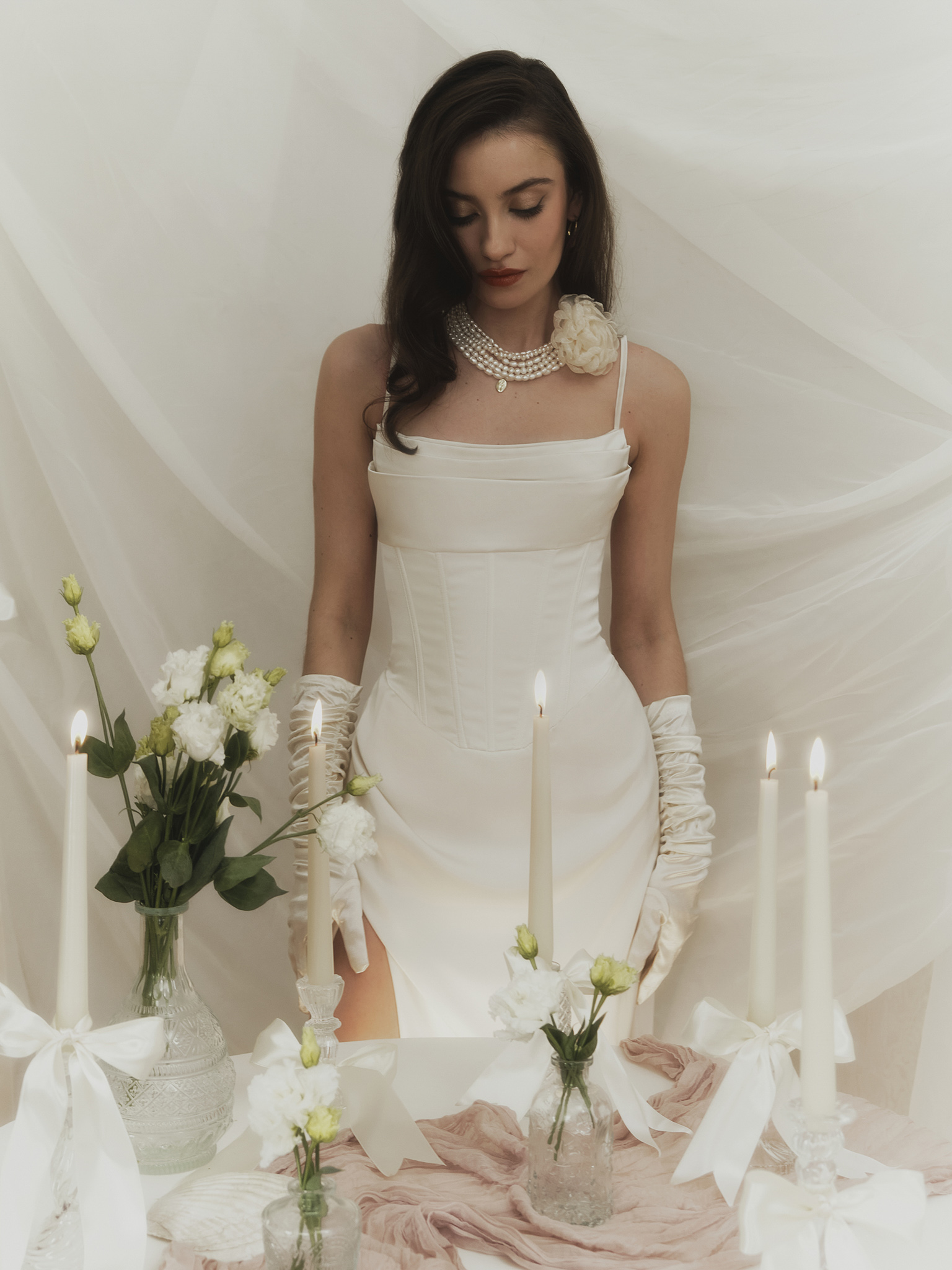 Midi combination dress with waist corset insert