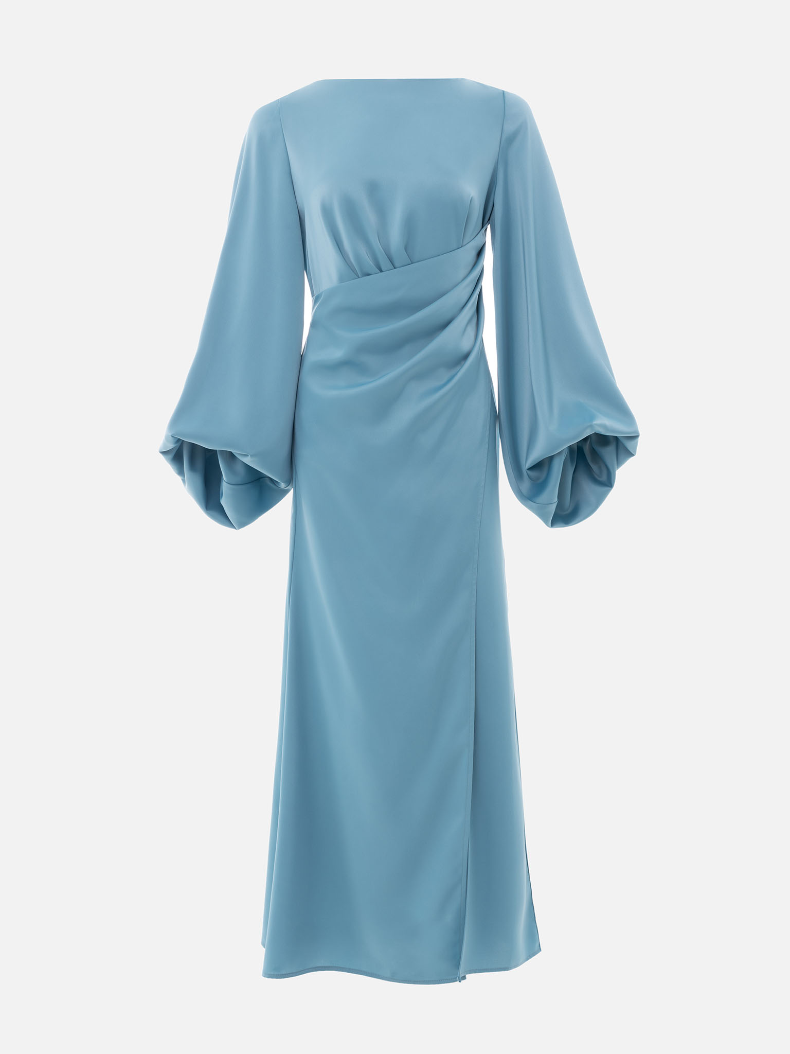 Satin midi dress with front drapery