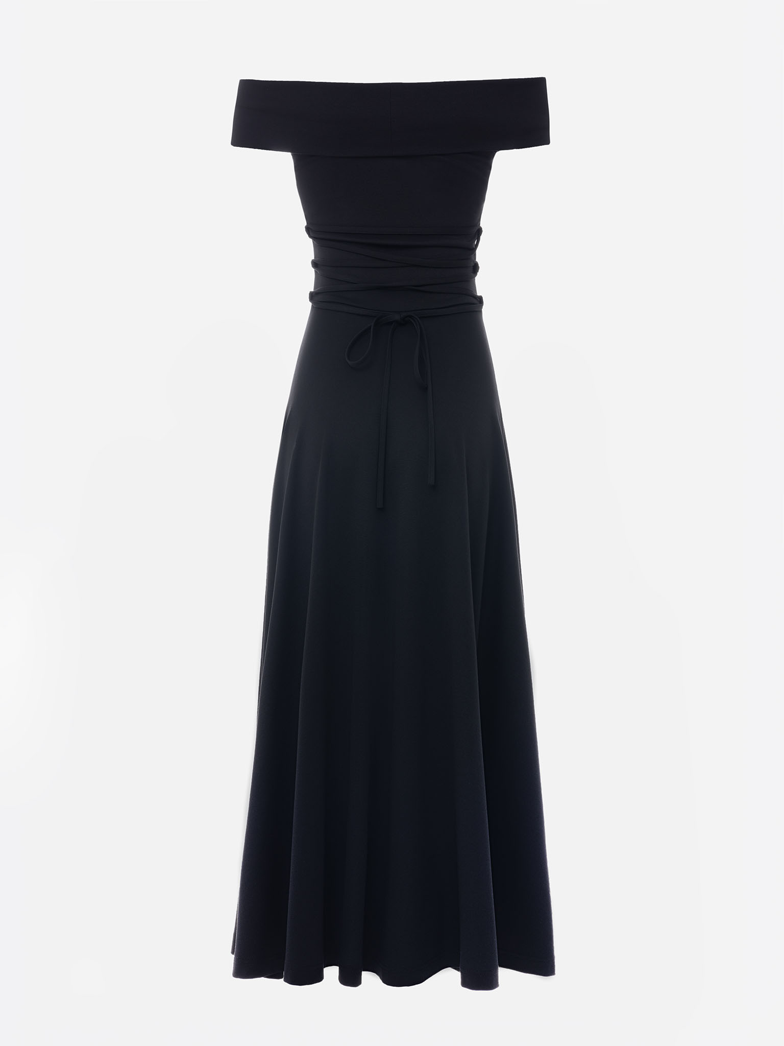 Fitted midi dress with open shoulders