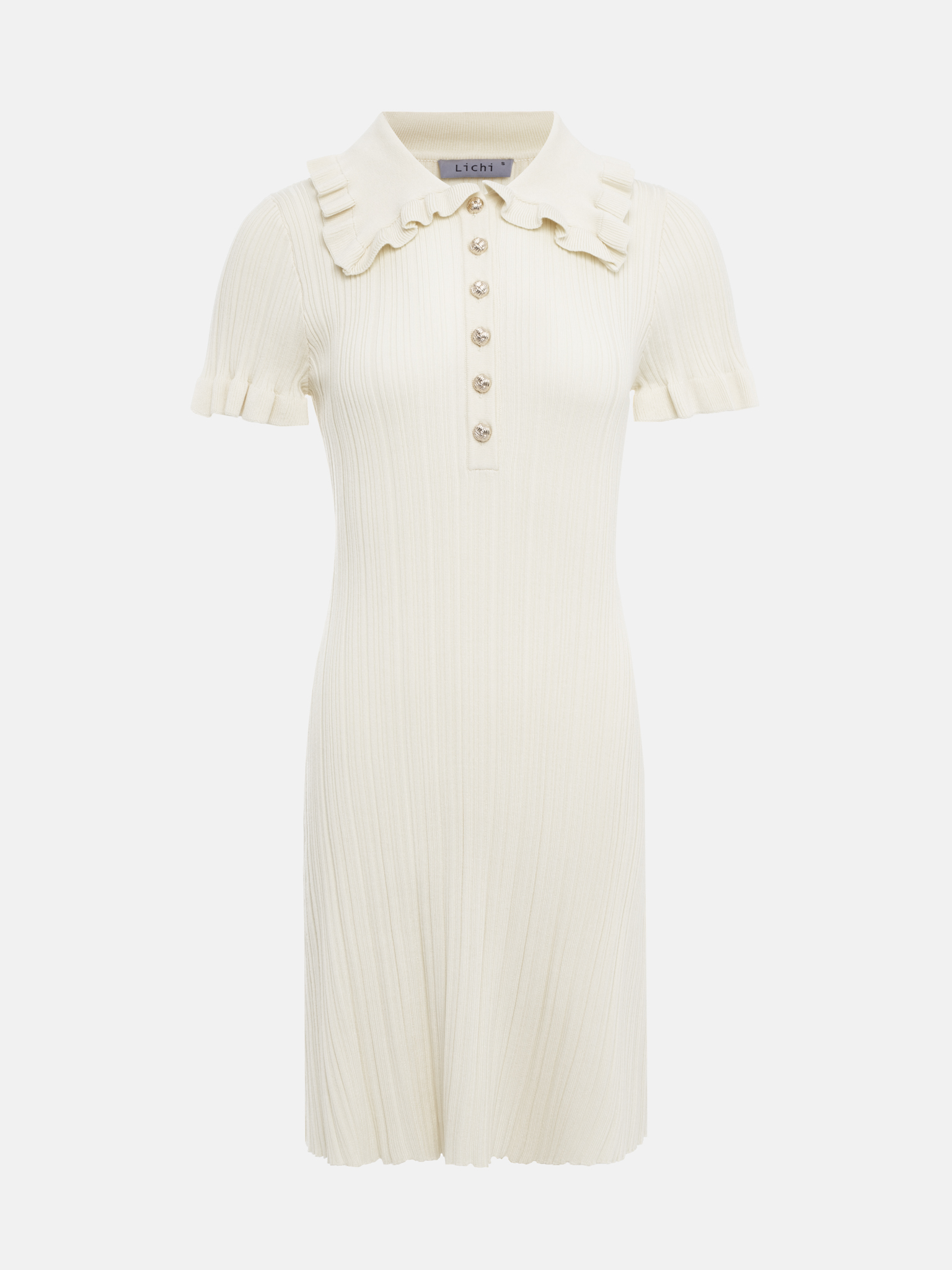 Knitted mini dress with voluminous collar