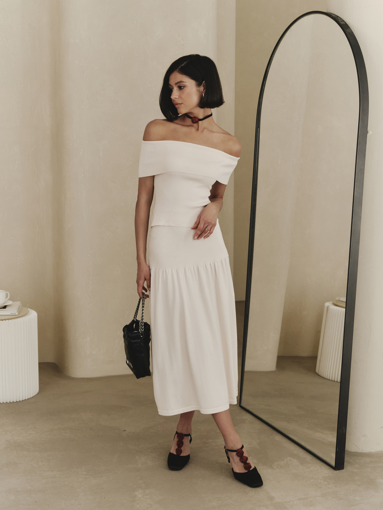 Jersey midi skirt with flounce