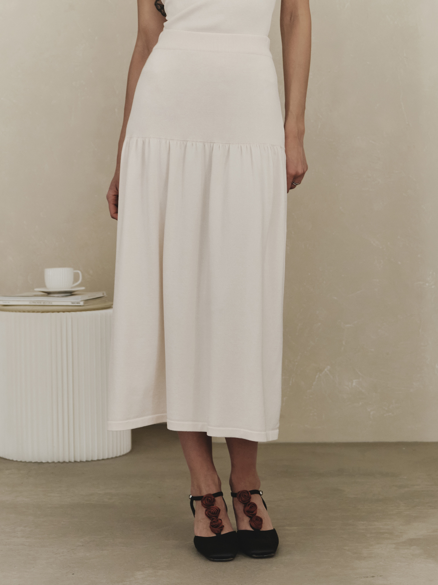 Jersey midi skirt with flounce