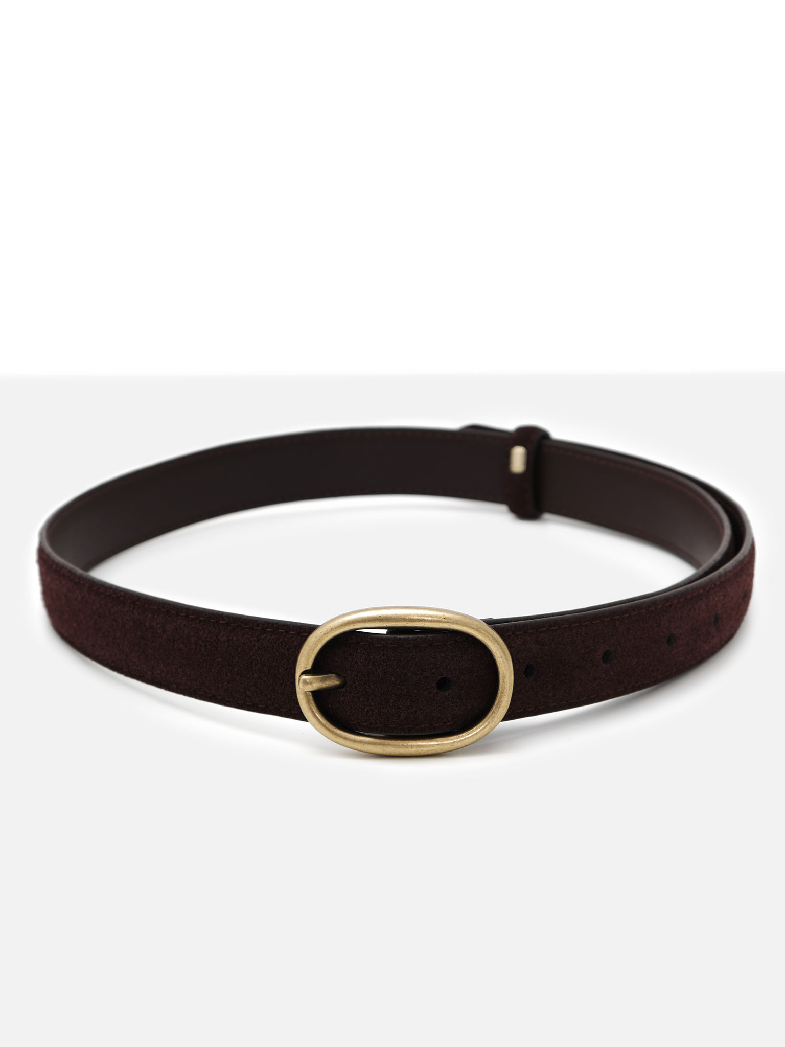 Leather belt with oval buckle