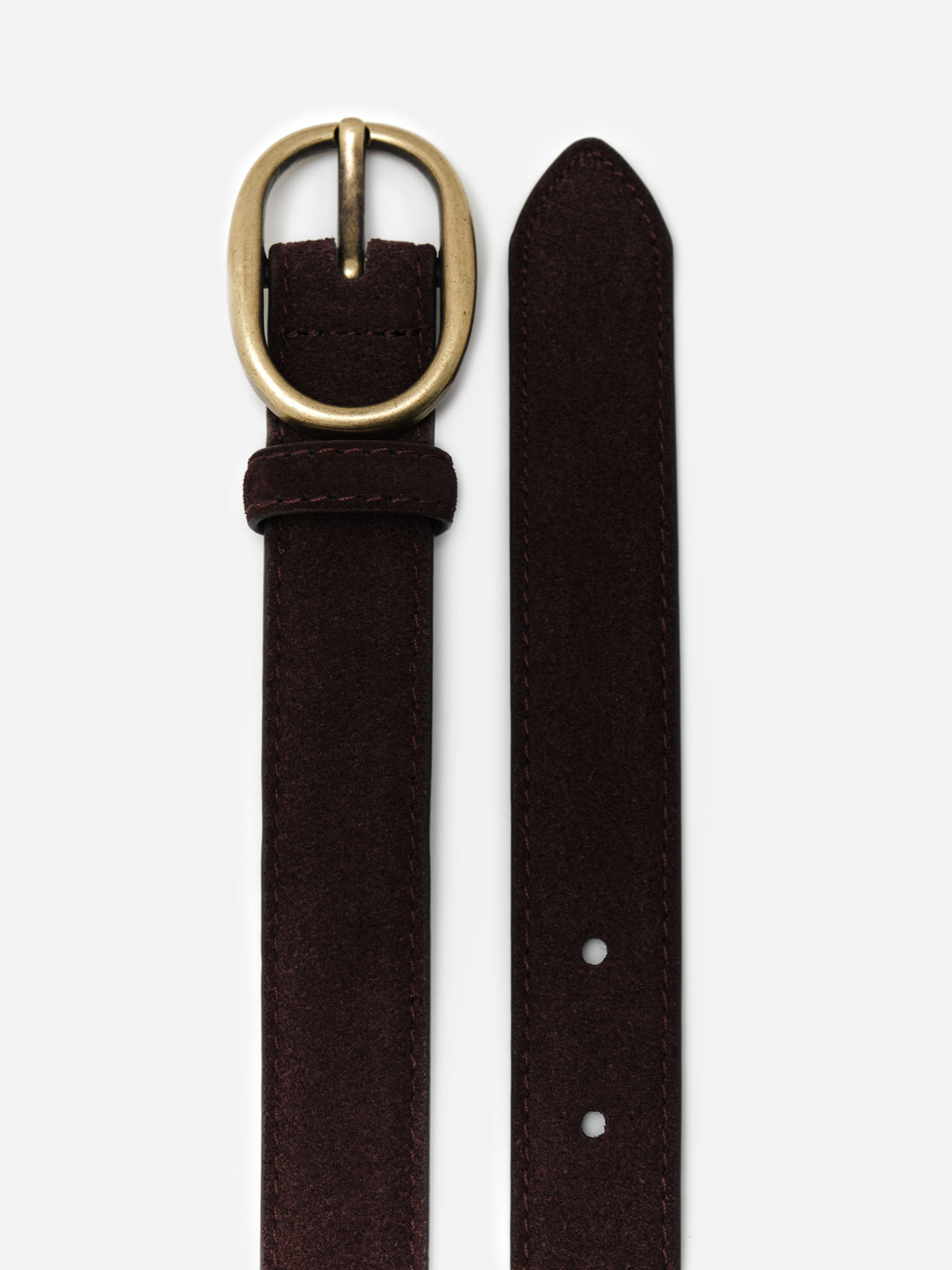Leather belt with oval buckle