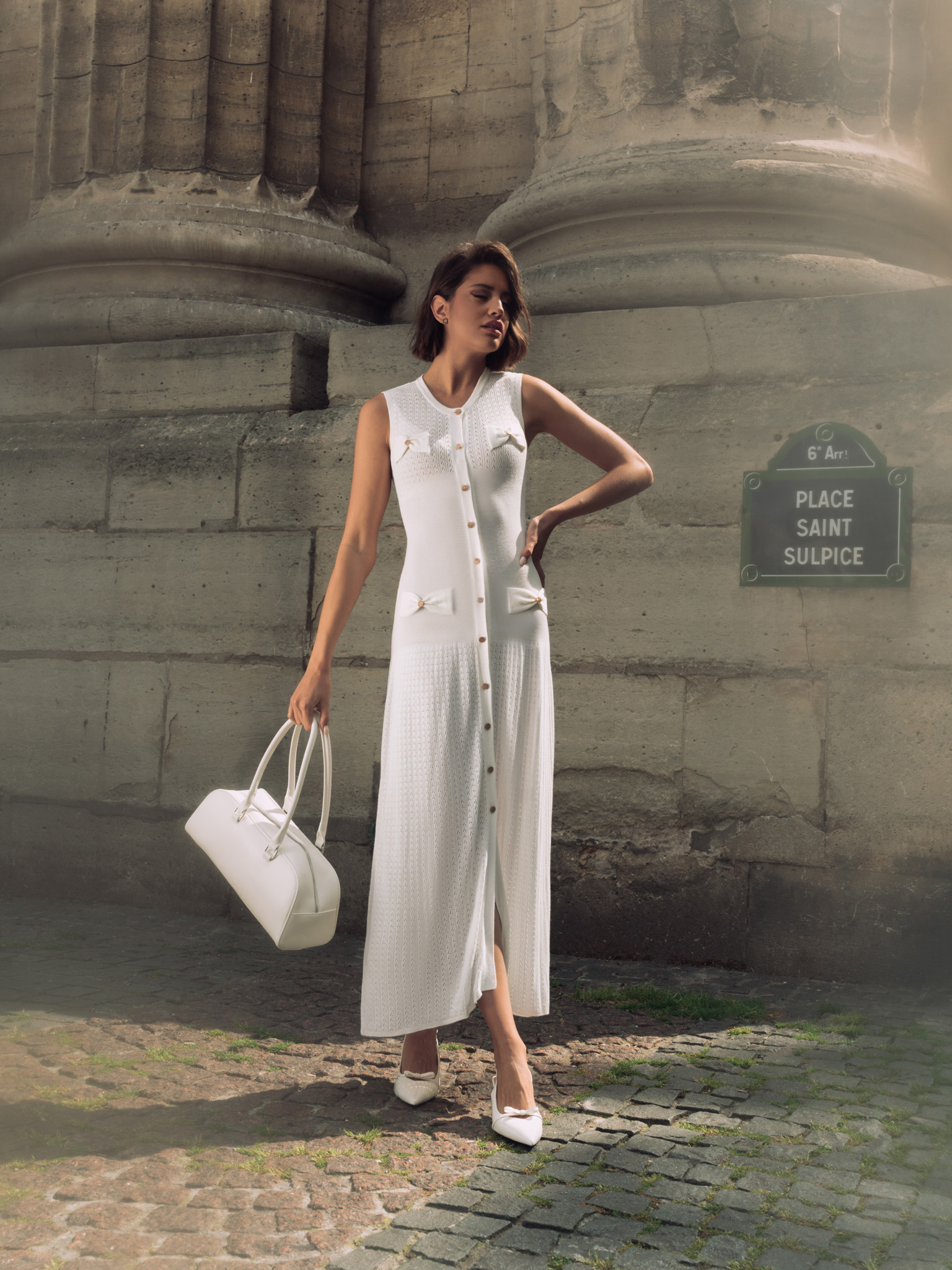 Knitted maxi dress with golden buttons