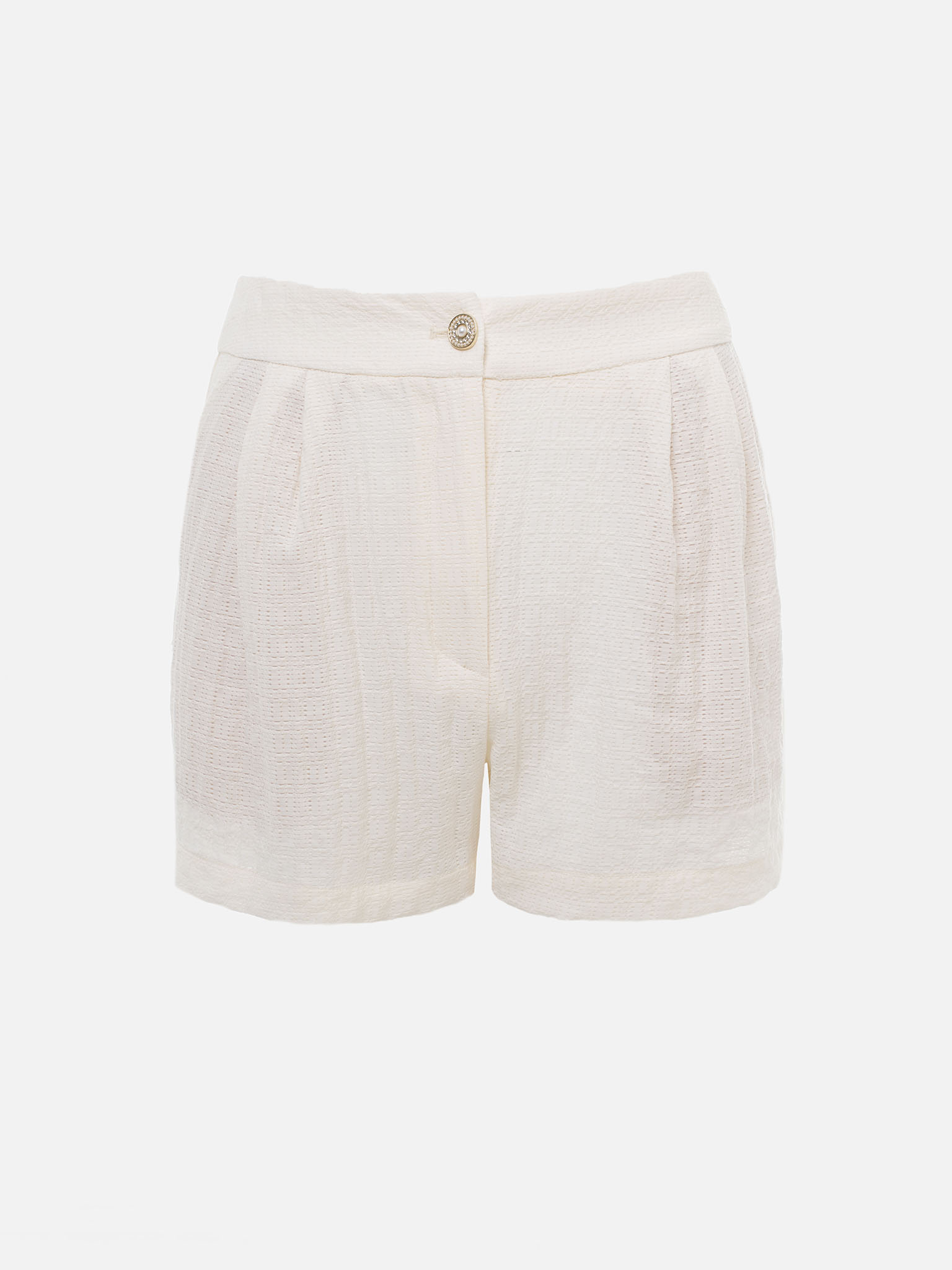 Mini shorts in textured fabric with waist pleats