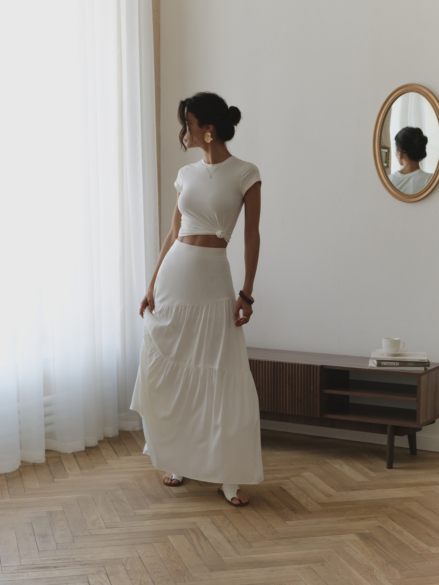 Maxi skirt with diagonal layers