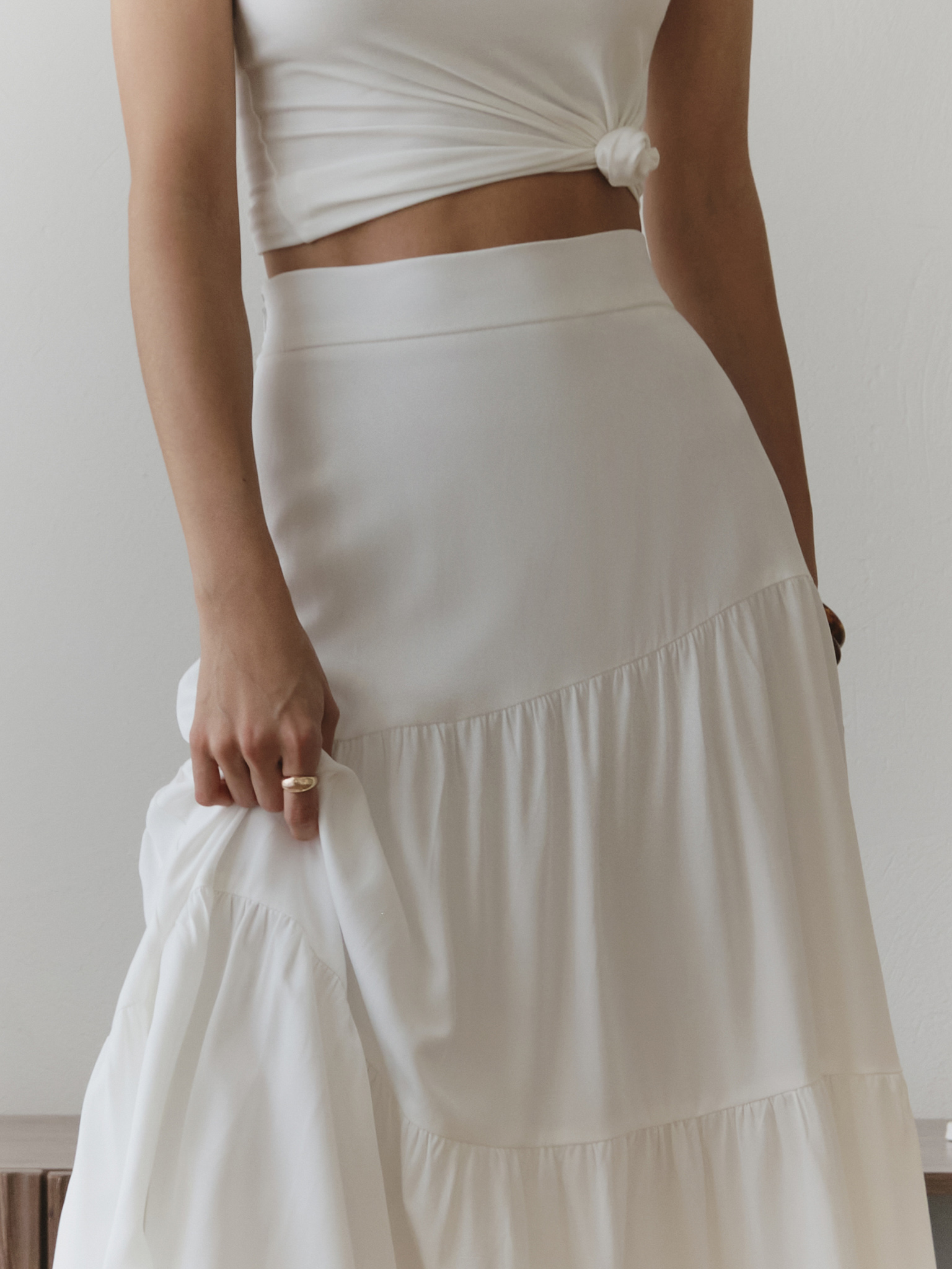 Maxi skirt with diagonal layers