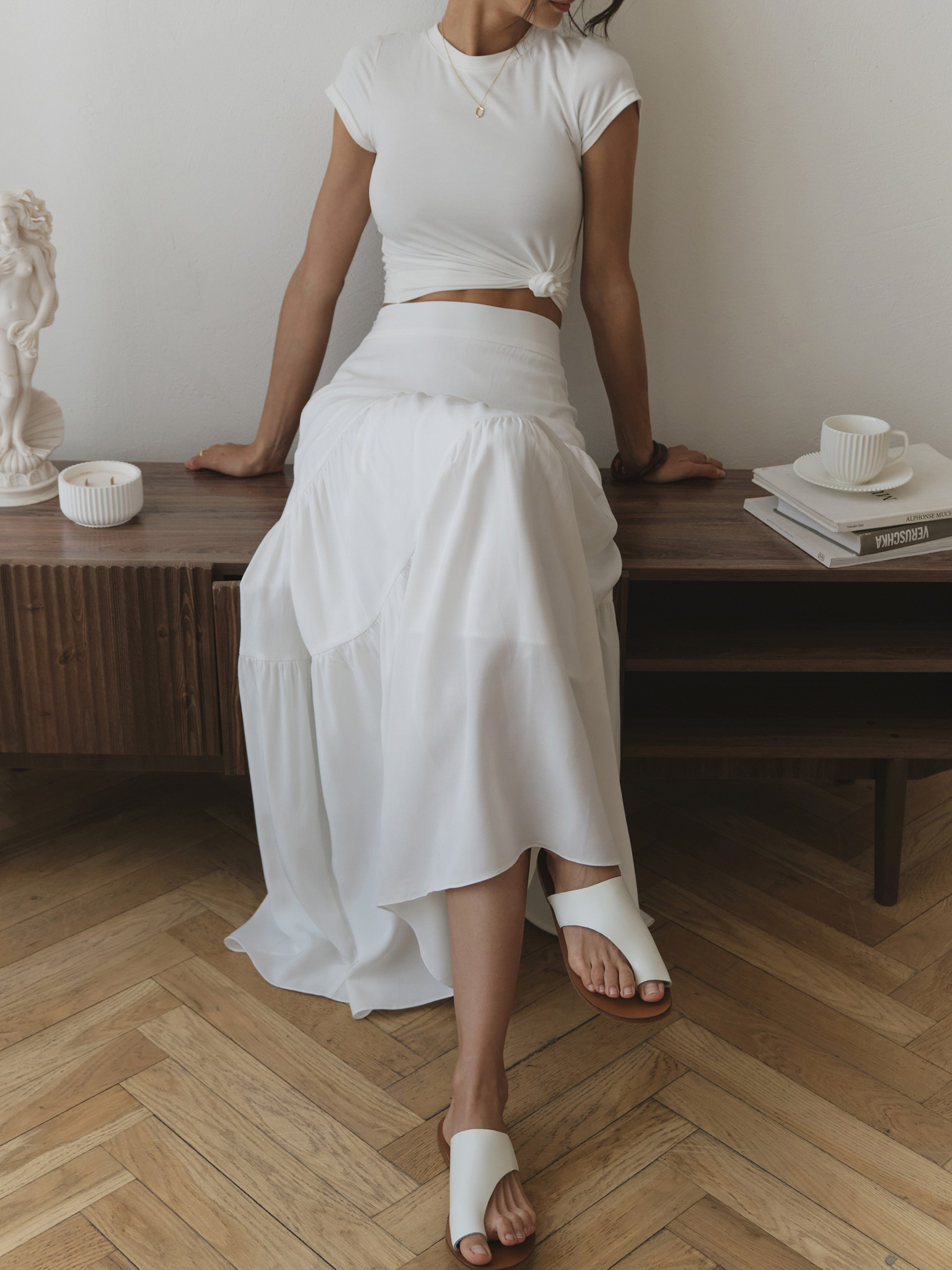 Maxi skirt with diagonal layers