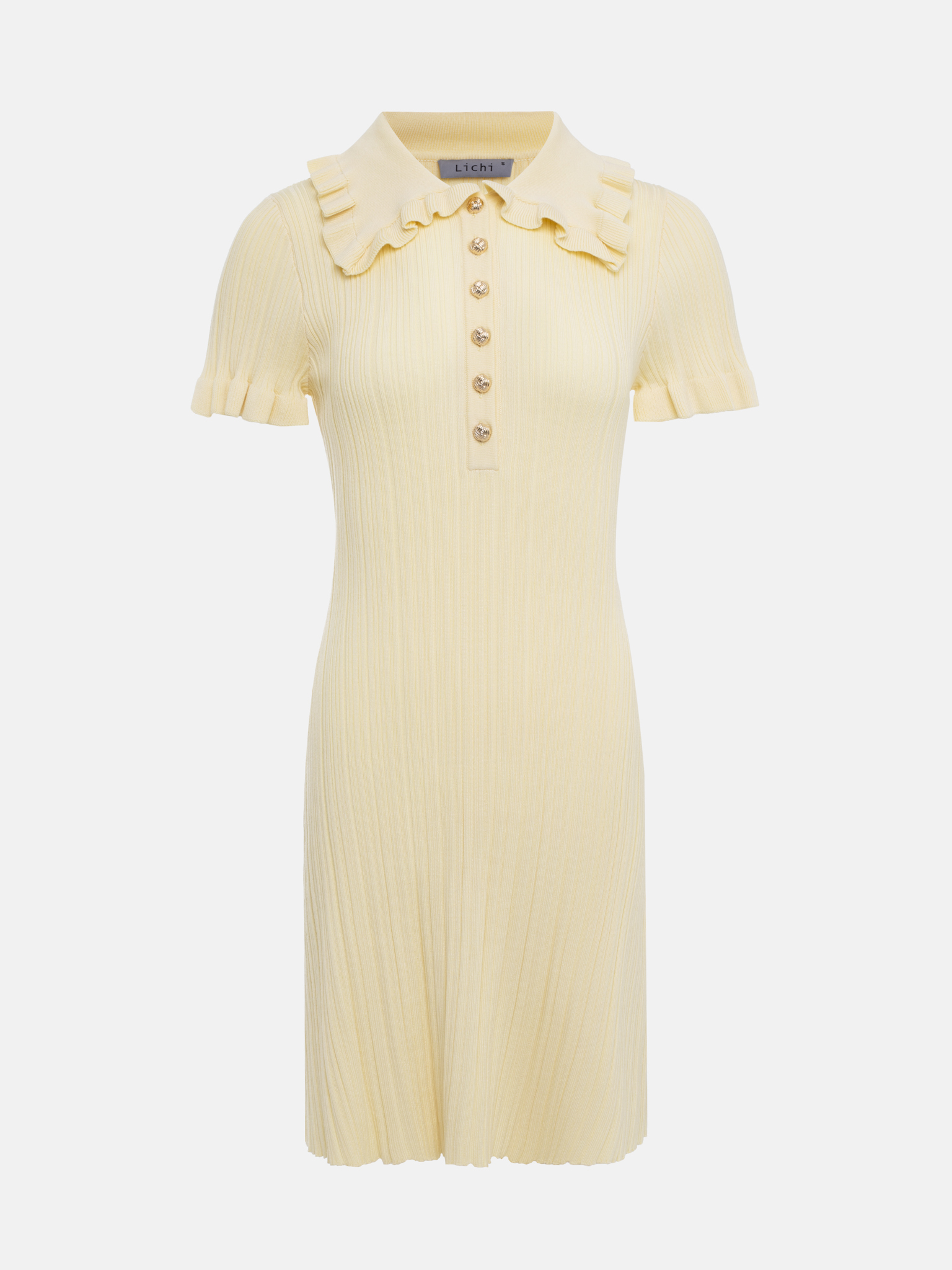 Knitted mini dress with voluminous collar