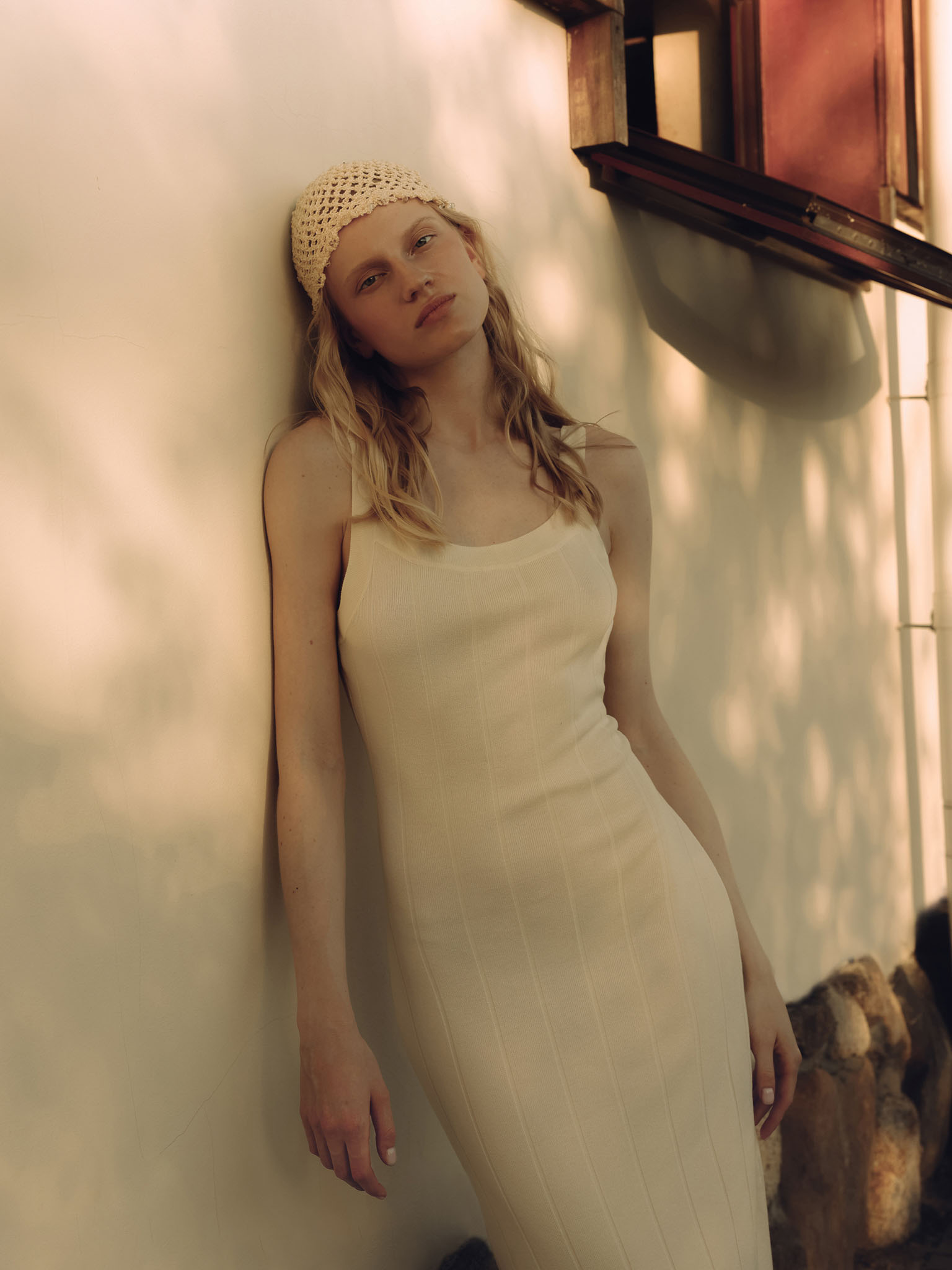 Open-back maxi dress in rib-knit jersey