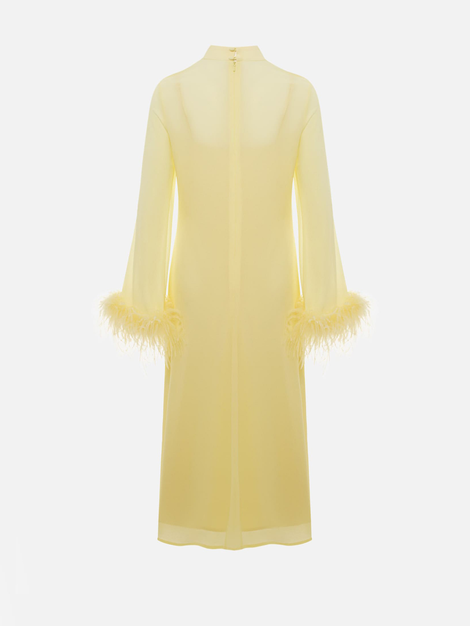 Straight midi dress with feathers on the cuffs