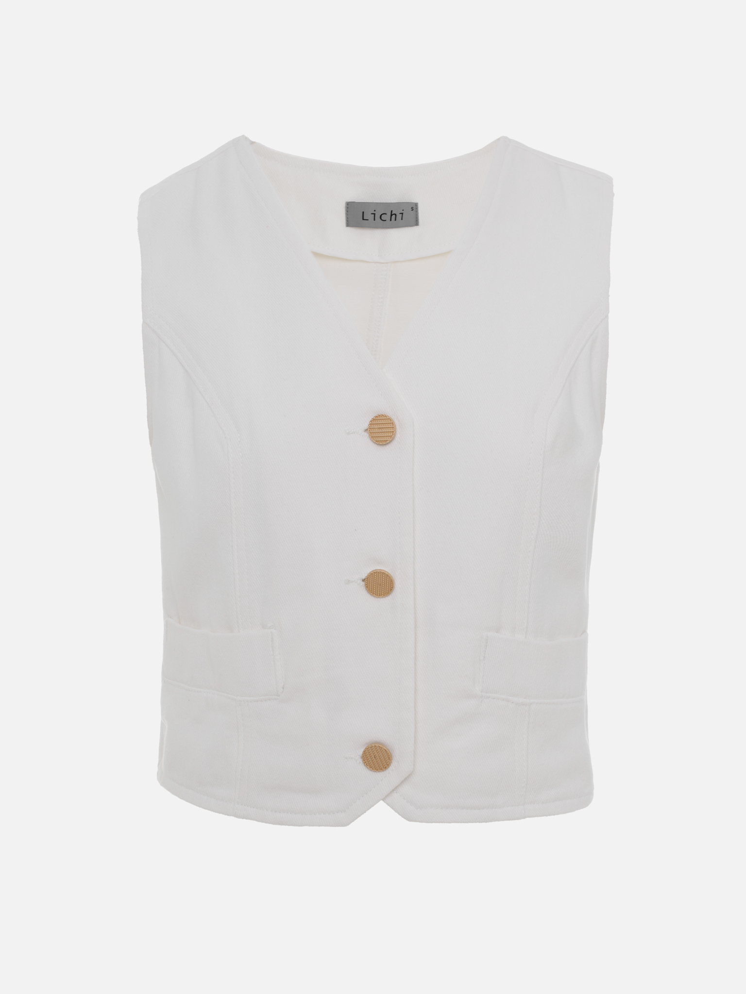 Denim waistcoat with golden buttons