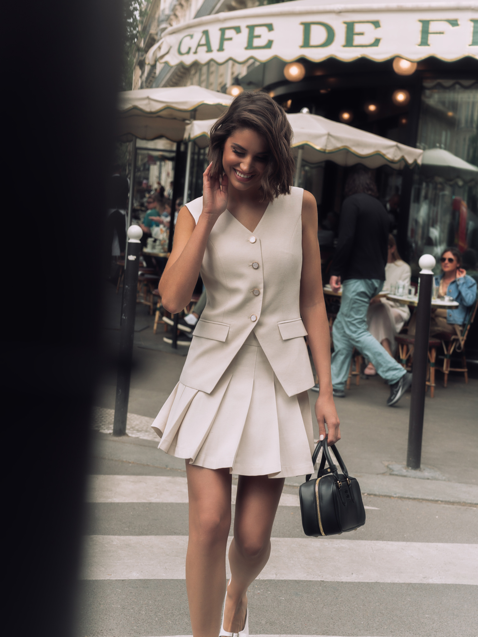 Suit mini skirt with pleats