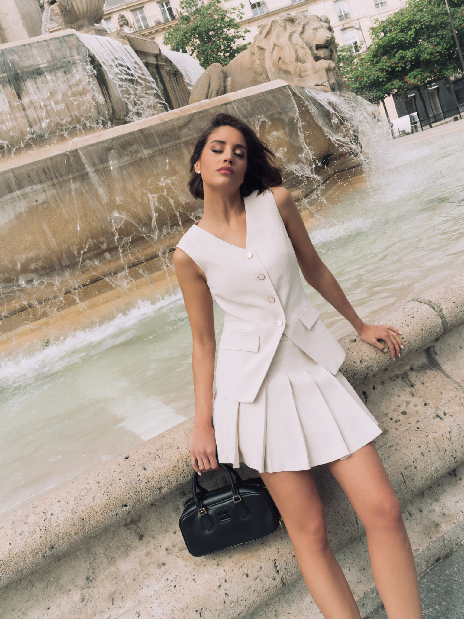 Suit mini skirt with pleats