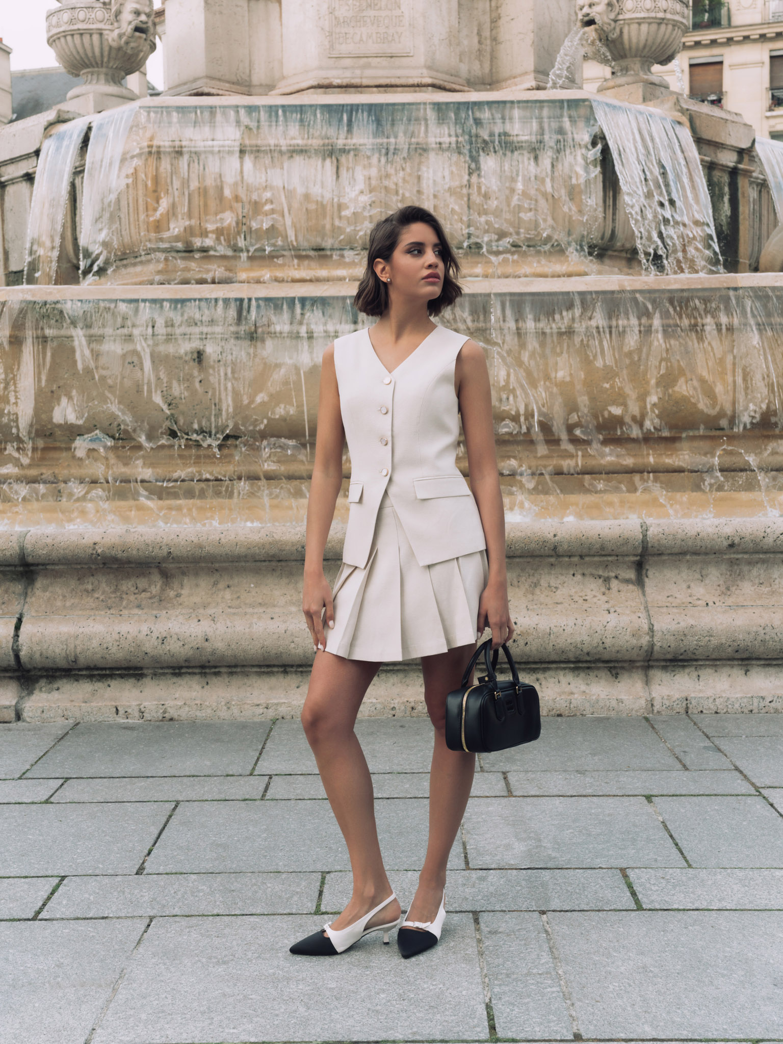 Suit mini skirt with pleats