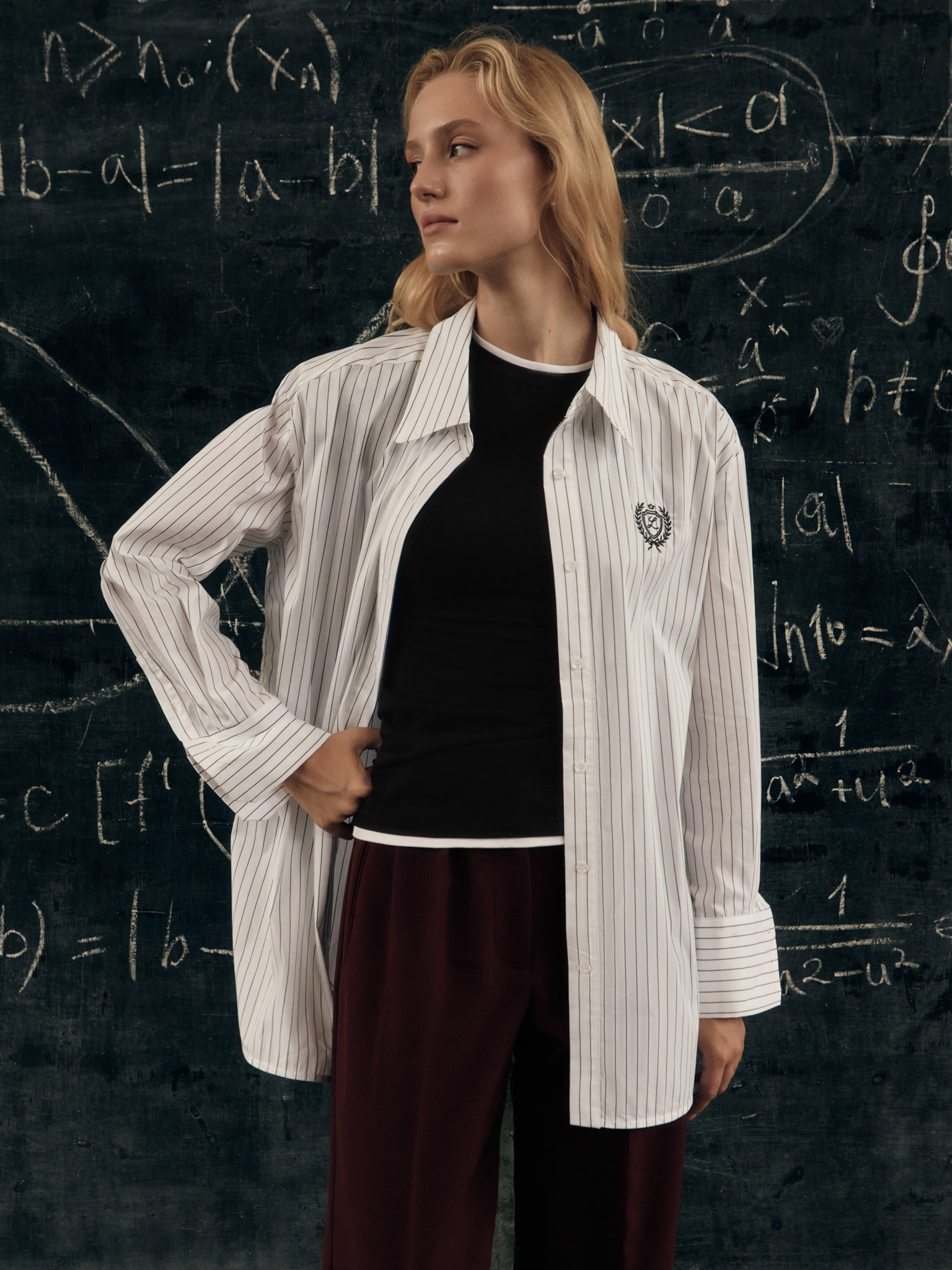 Straight striped shirt with chest embroidery