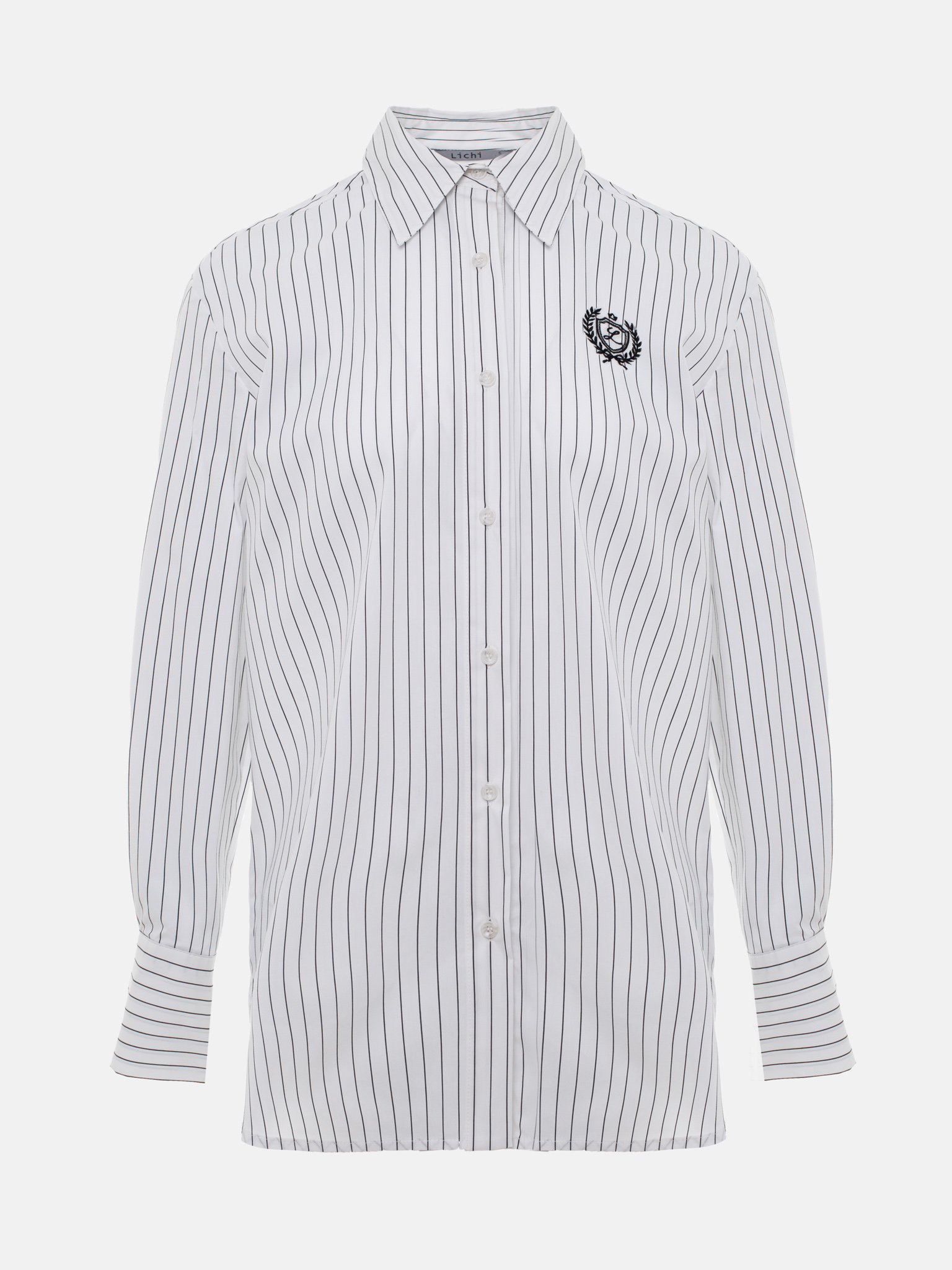 Straight striped shirt with chest embroidery