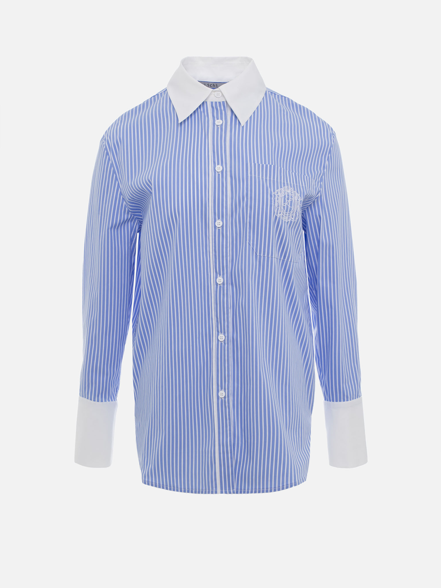 Loose striped shirt with monochrome inserts and embroidery