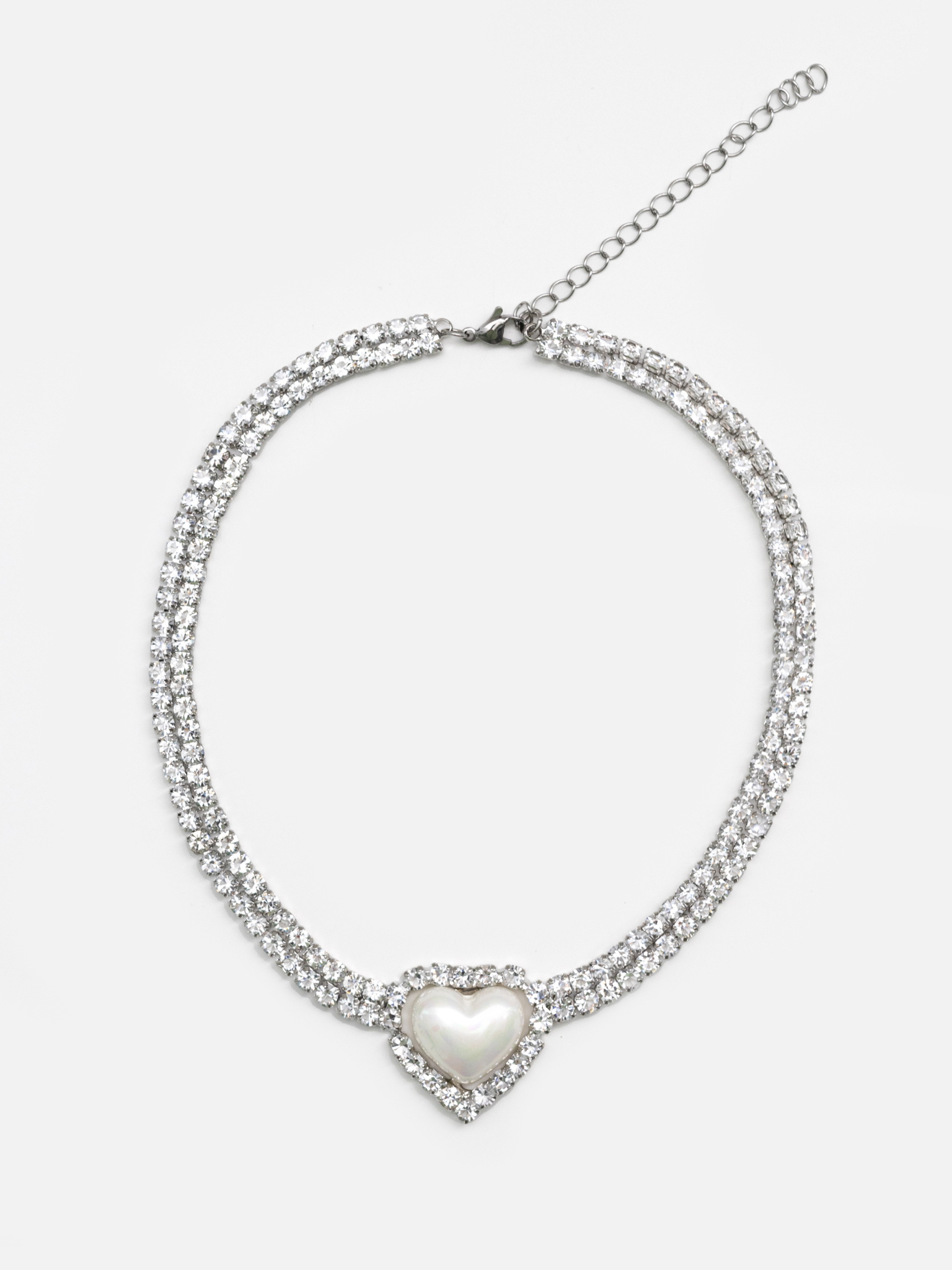 Silver rhinestone necklace with heart pendant