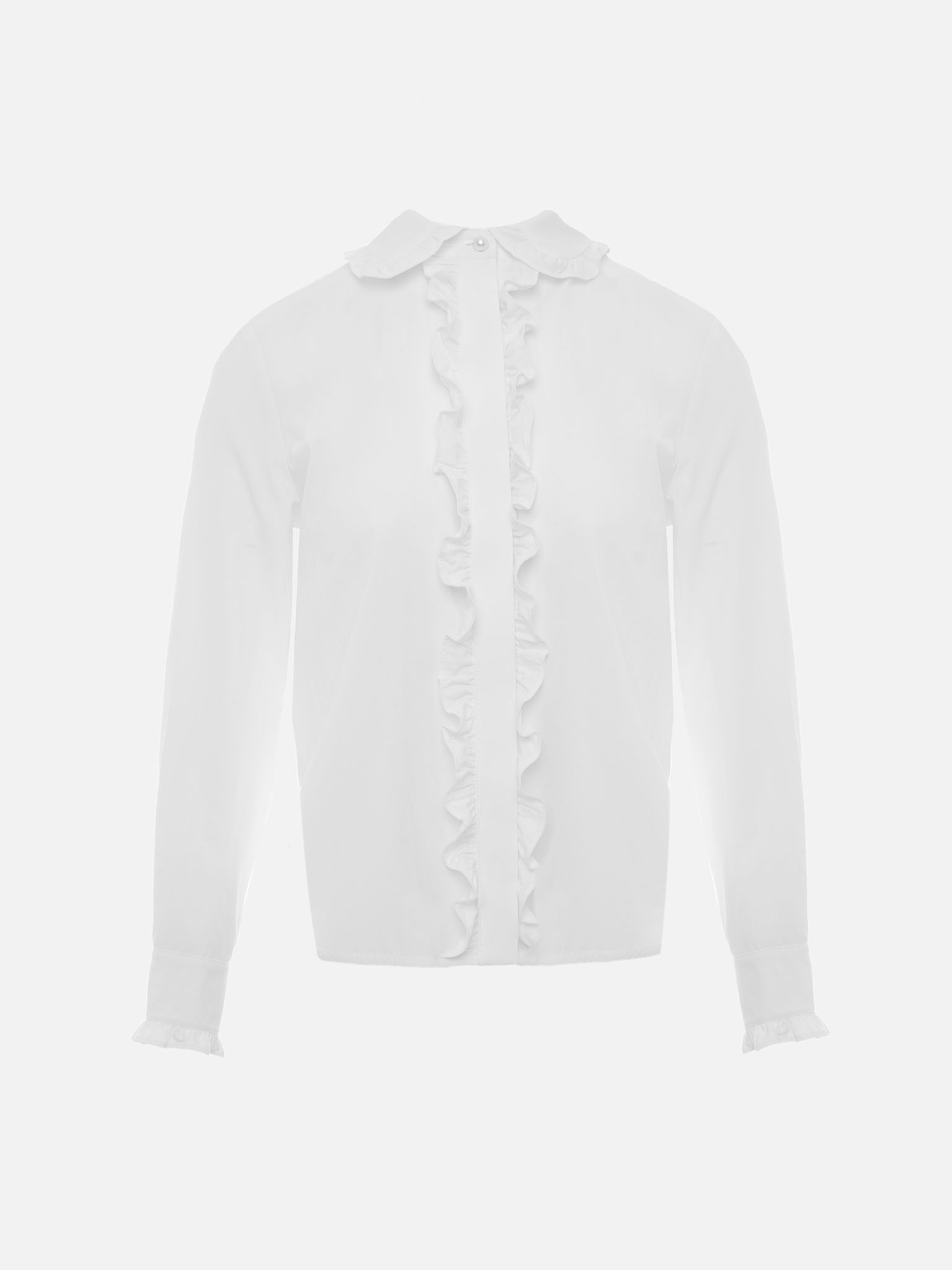 Straight shirt with ruffles on collar and placket
