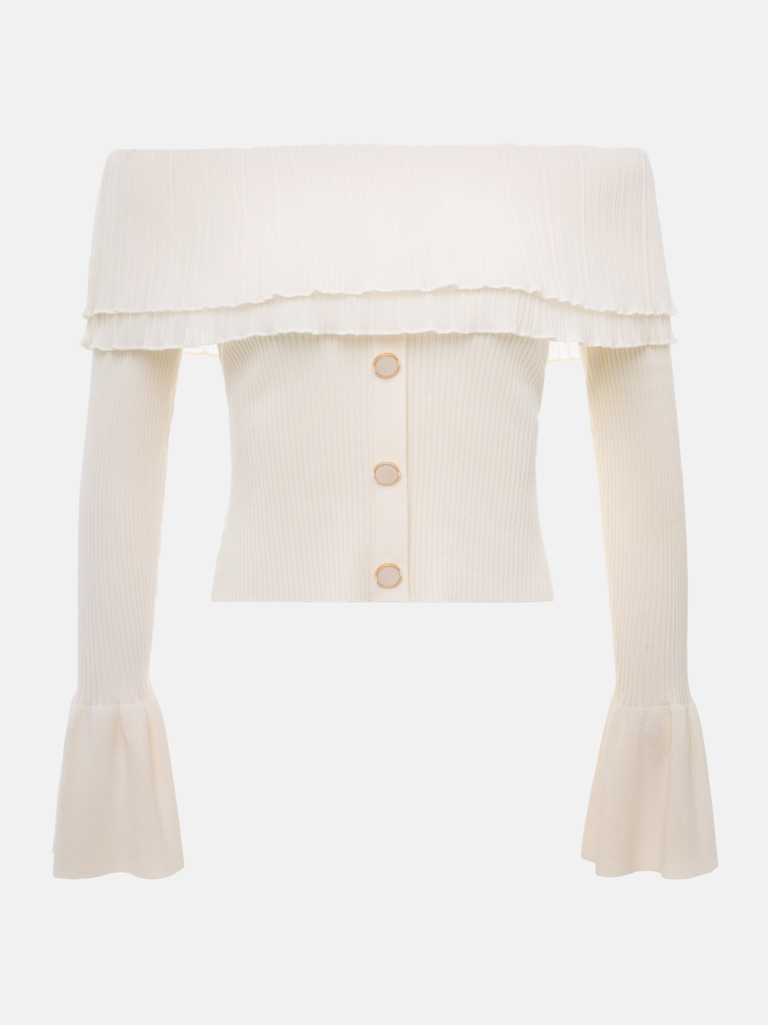 Fitted top with open shoulders and large buttons