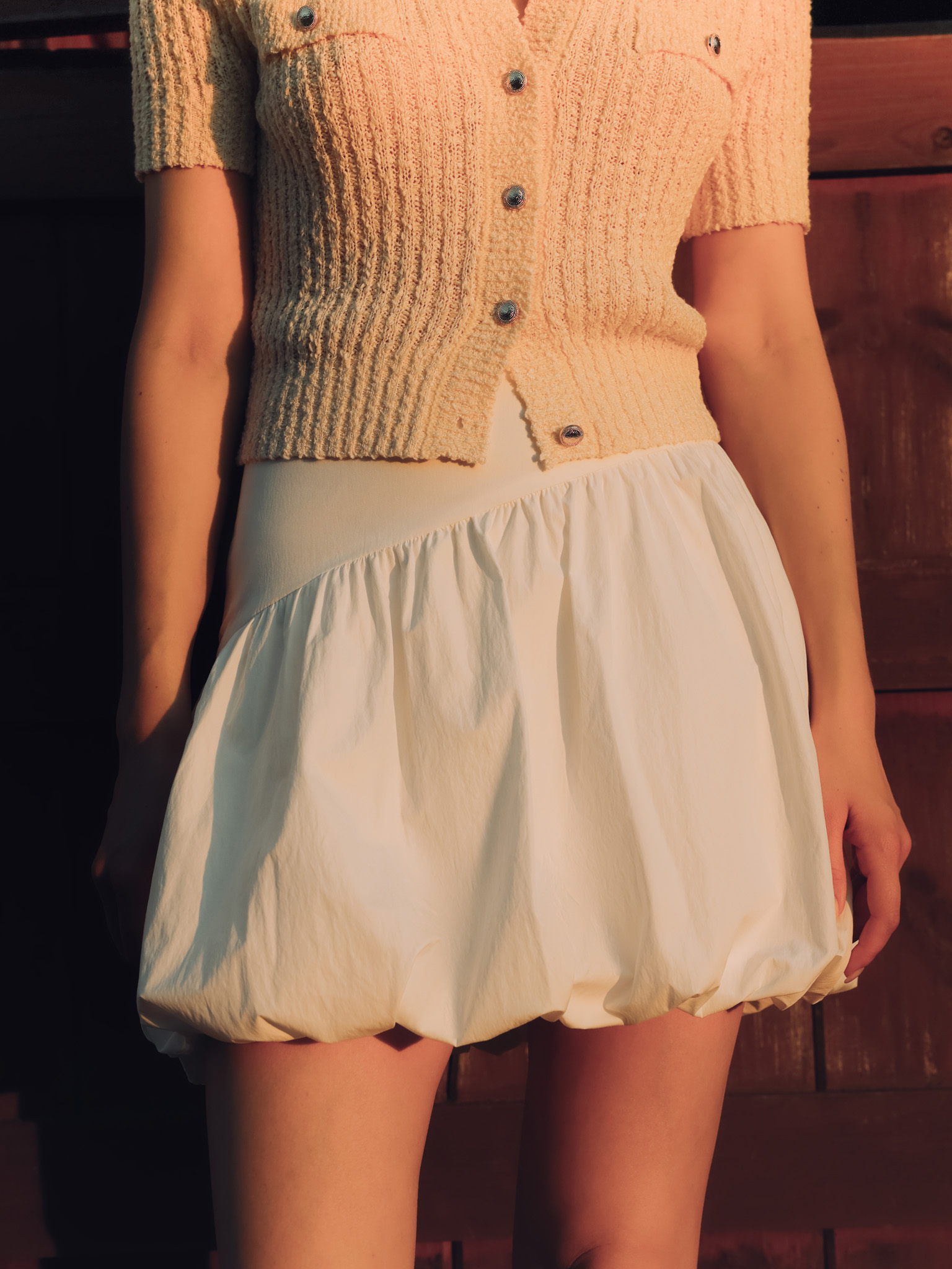 Юбка баллон мини с асимметричным поясом