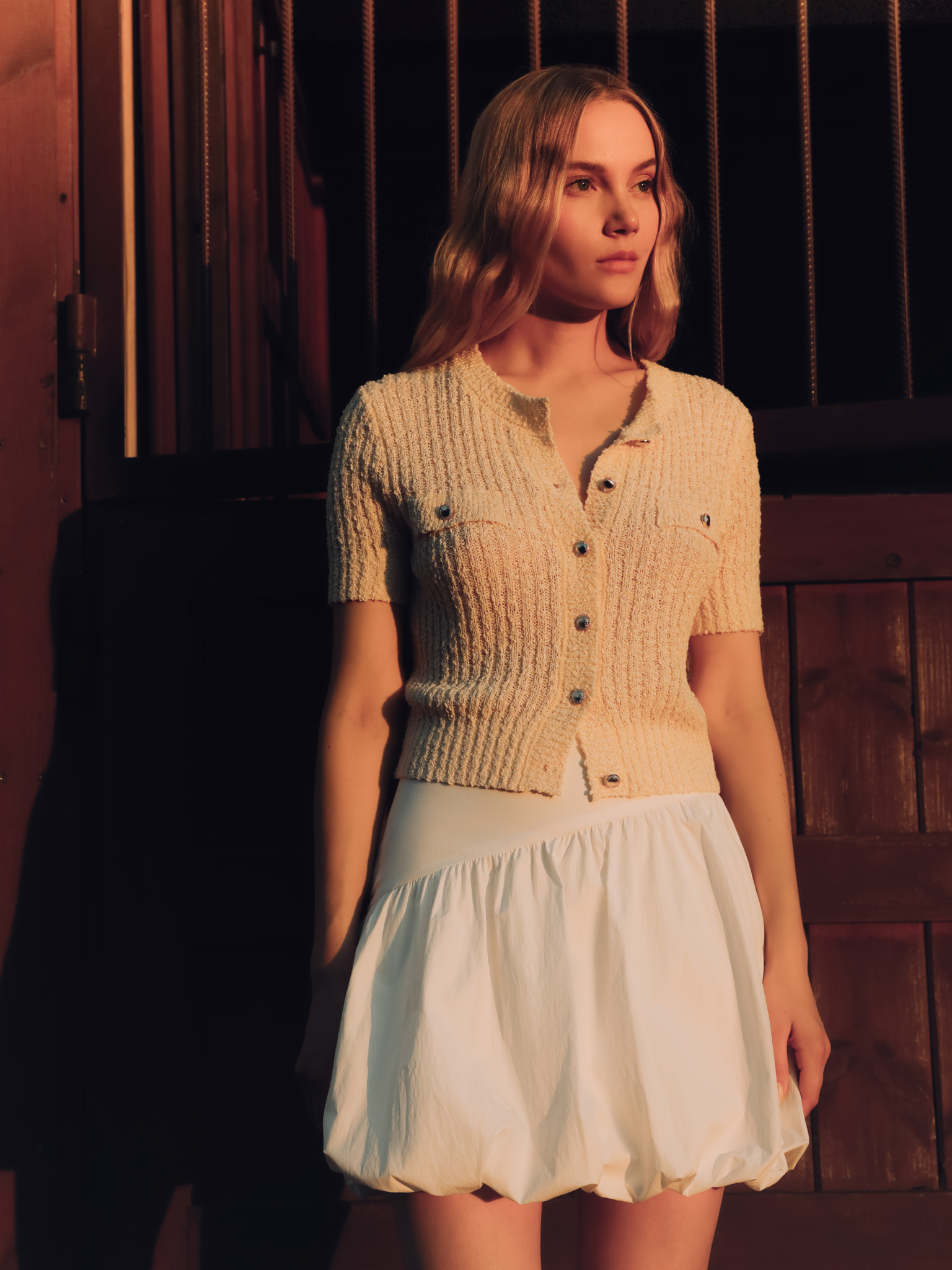 Юбка баллон мини с асимметричным поясом