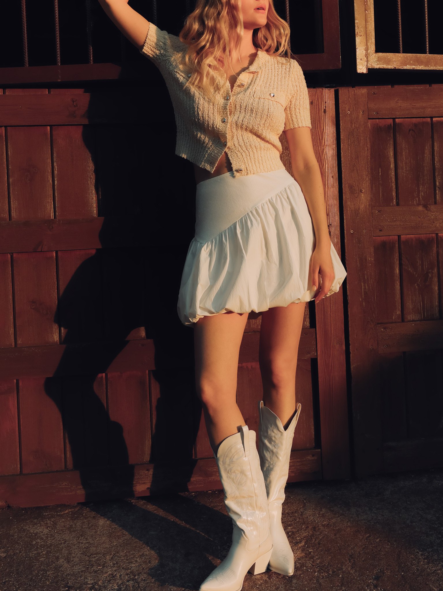 Юбка баллон мини с асимметричным поясом