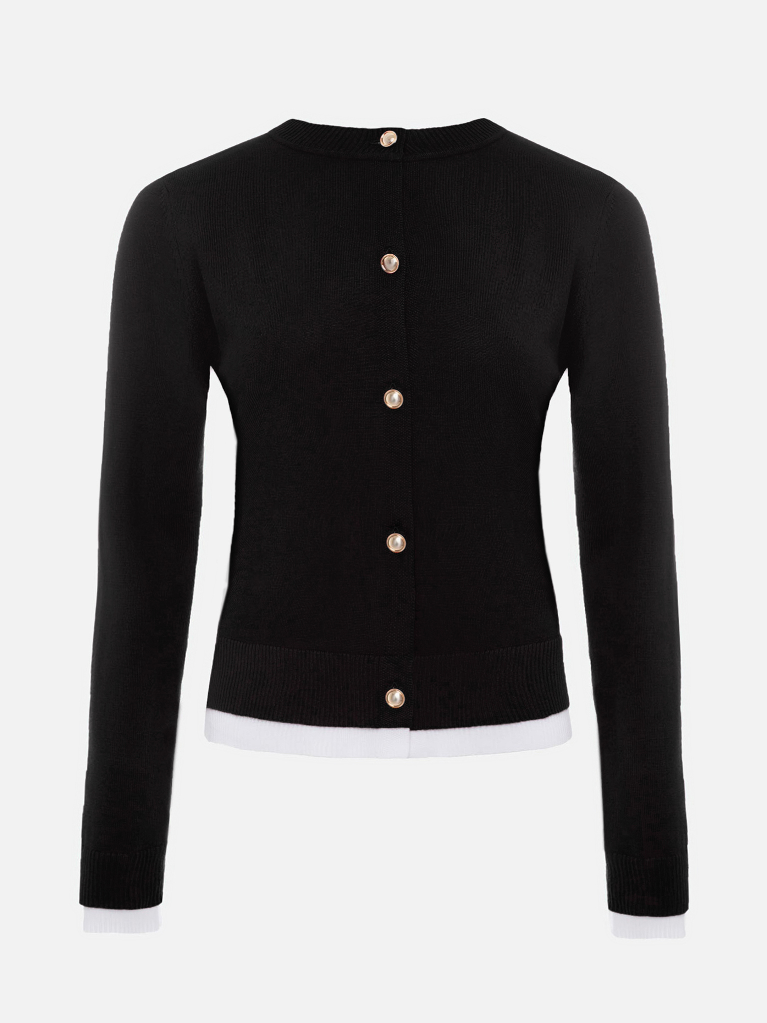 Knitted cardigan with contrasting cuffs and bottom edge