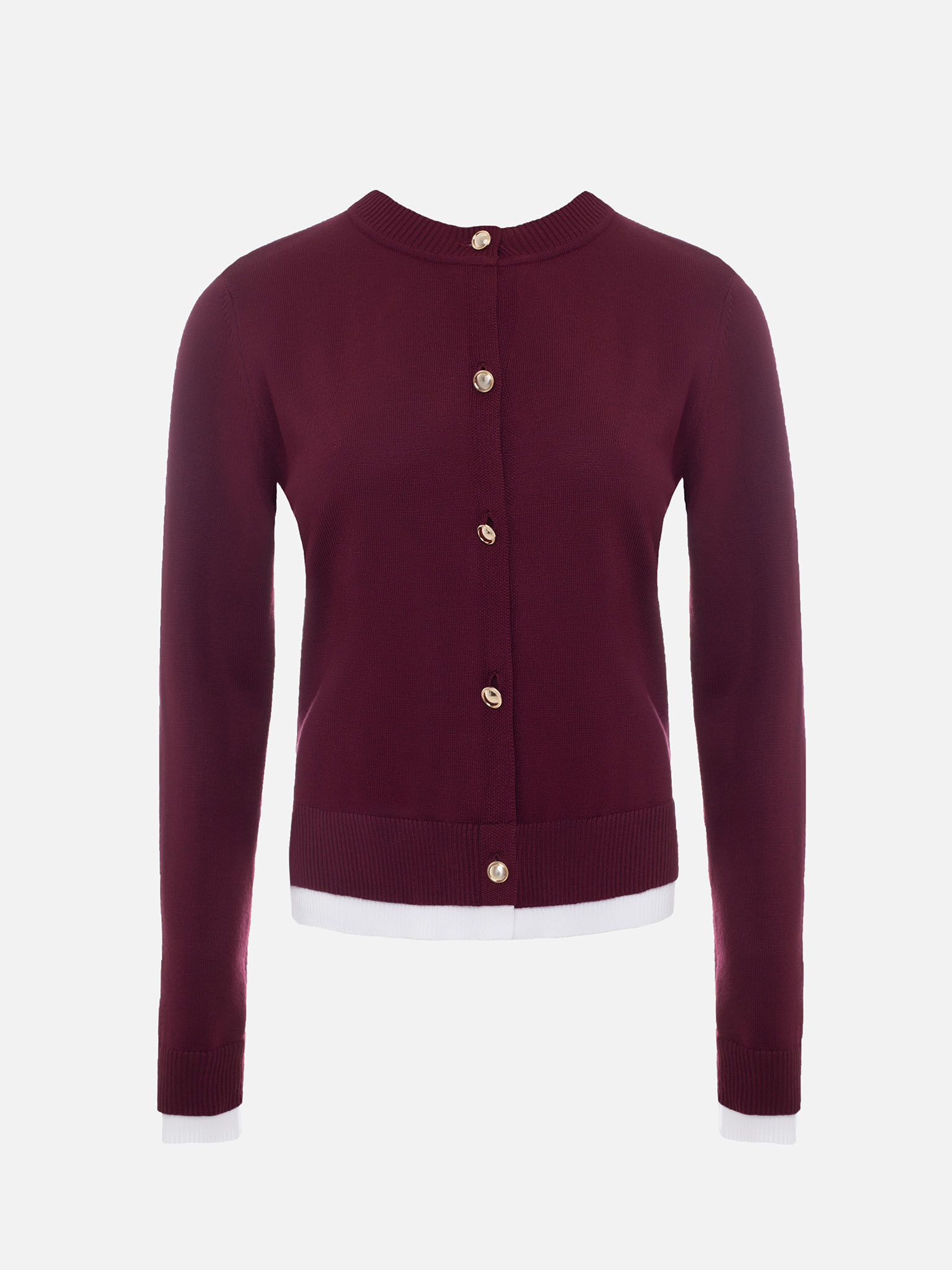 Knitted cardigan with contrasting cuffs and bottom edge