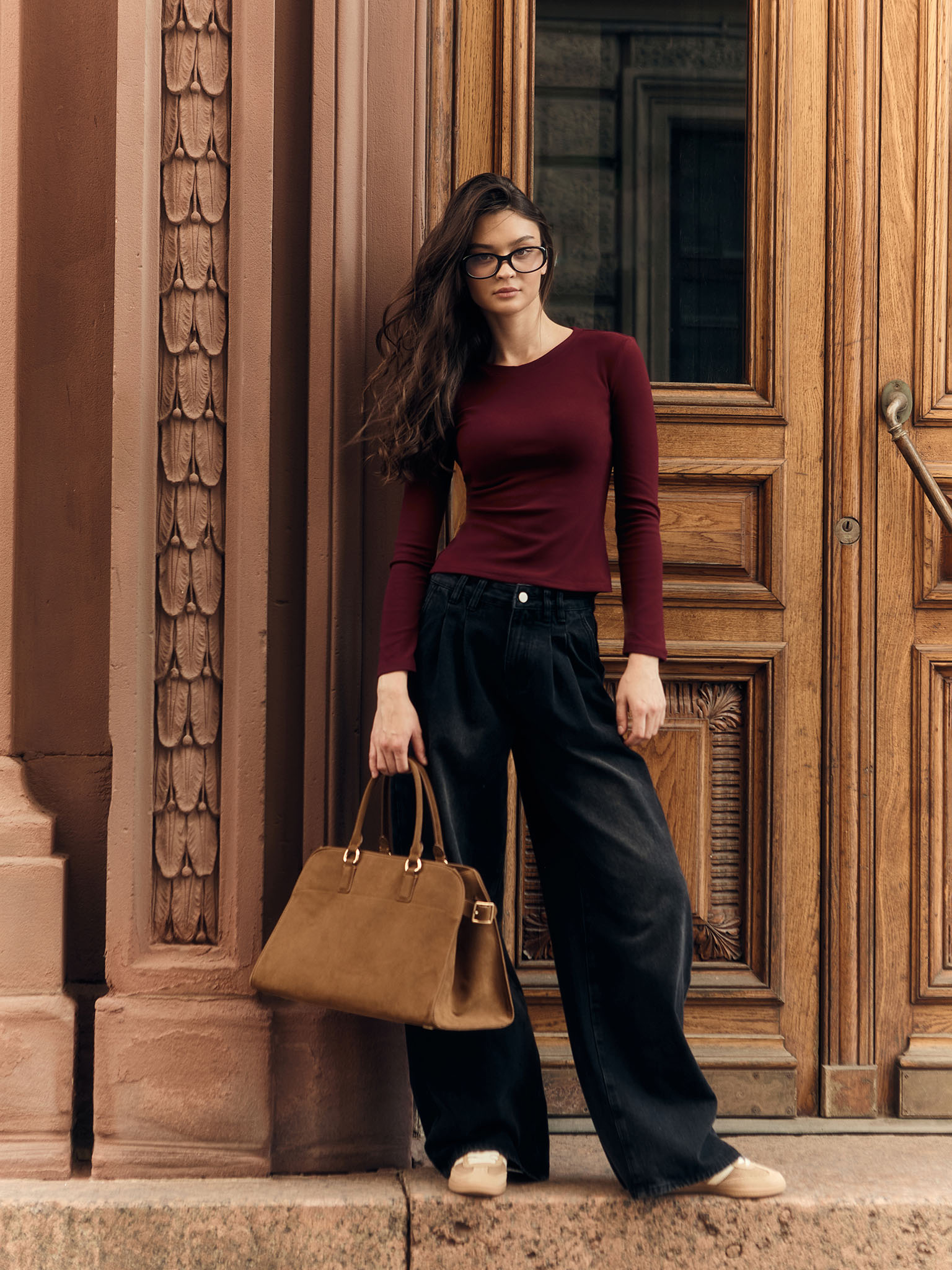 T-shirt manches longues uni de coupe ajustée