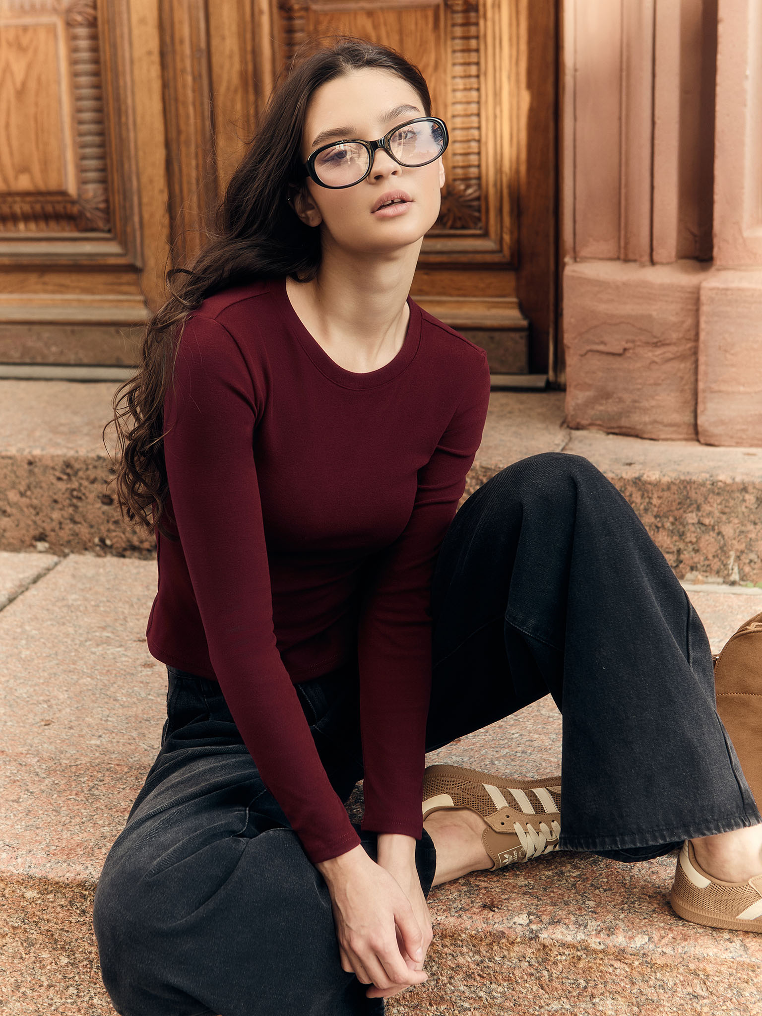 T-shirt manches longues uni de coupe ajustée