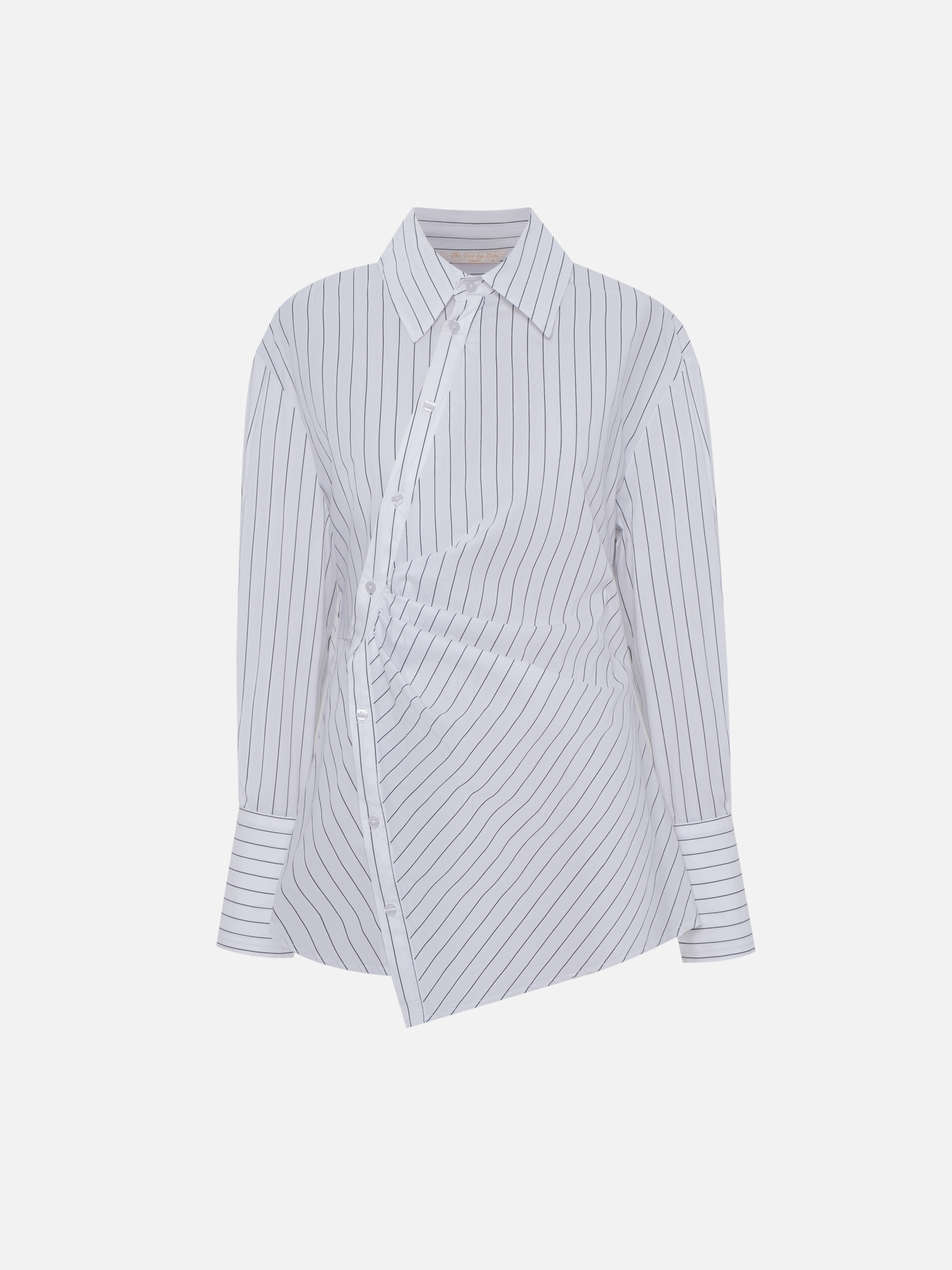 Fitted striped shirt with asymmetrical fastening
