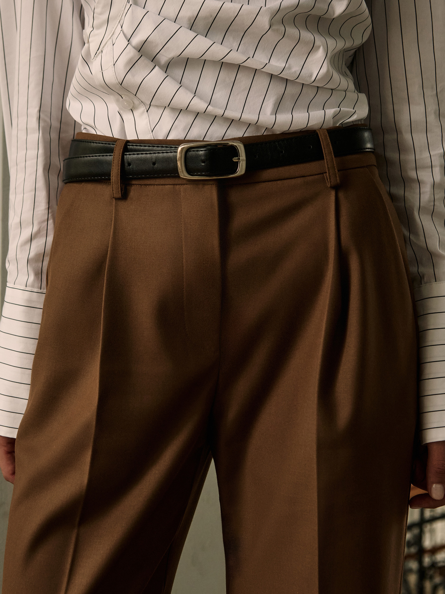 Straight suiting trousers with eco-leather belt