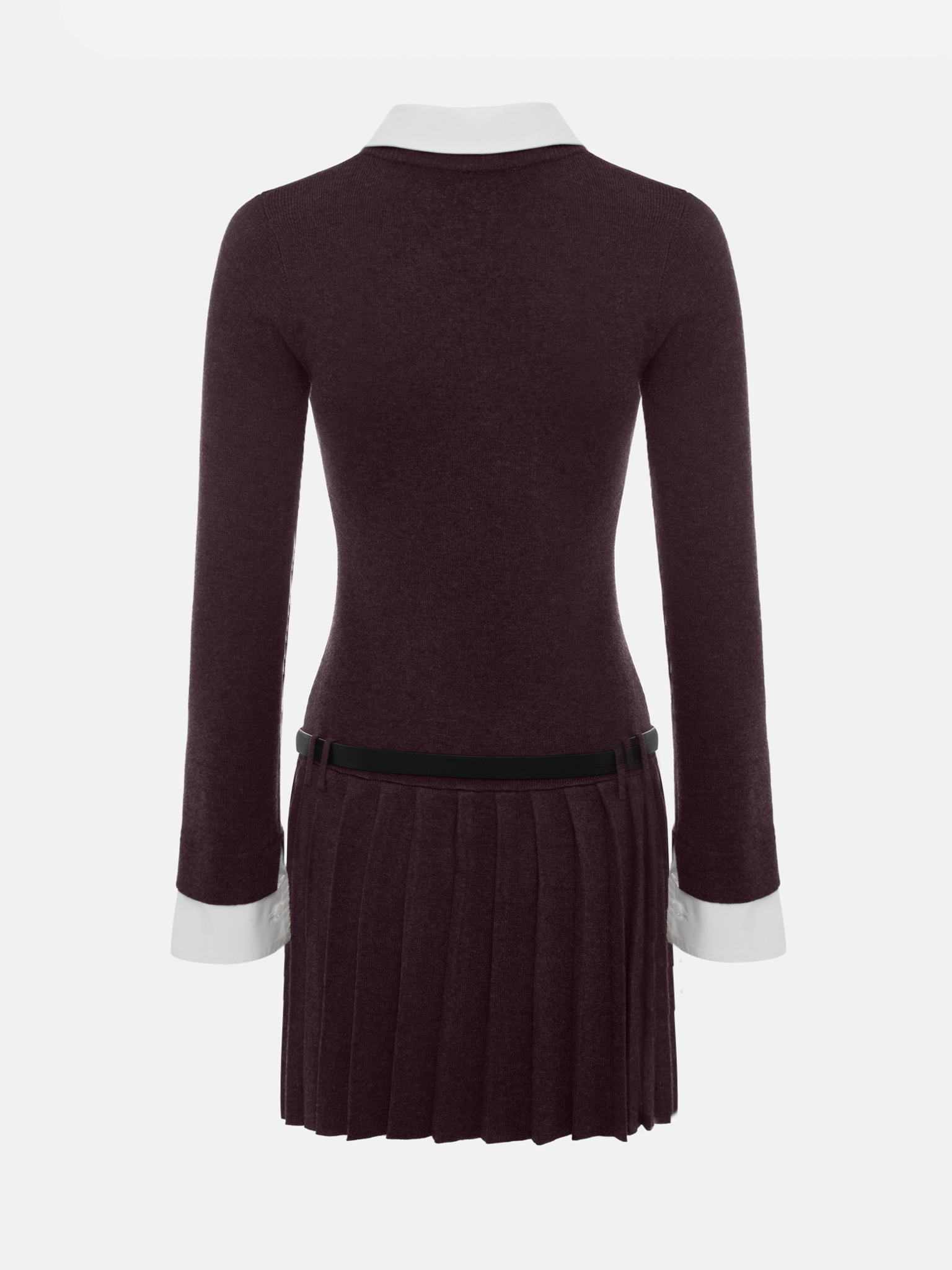 Mini knitted dress with contrast inserts and eco leather belt