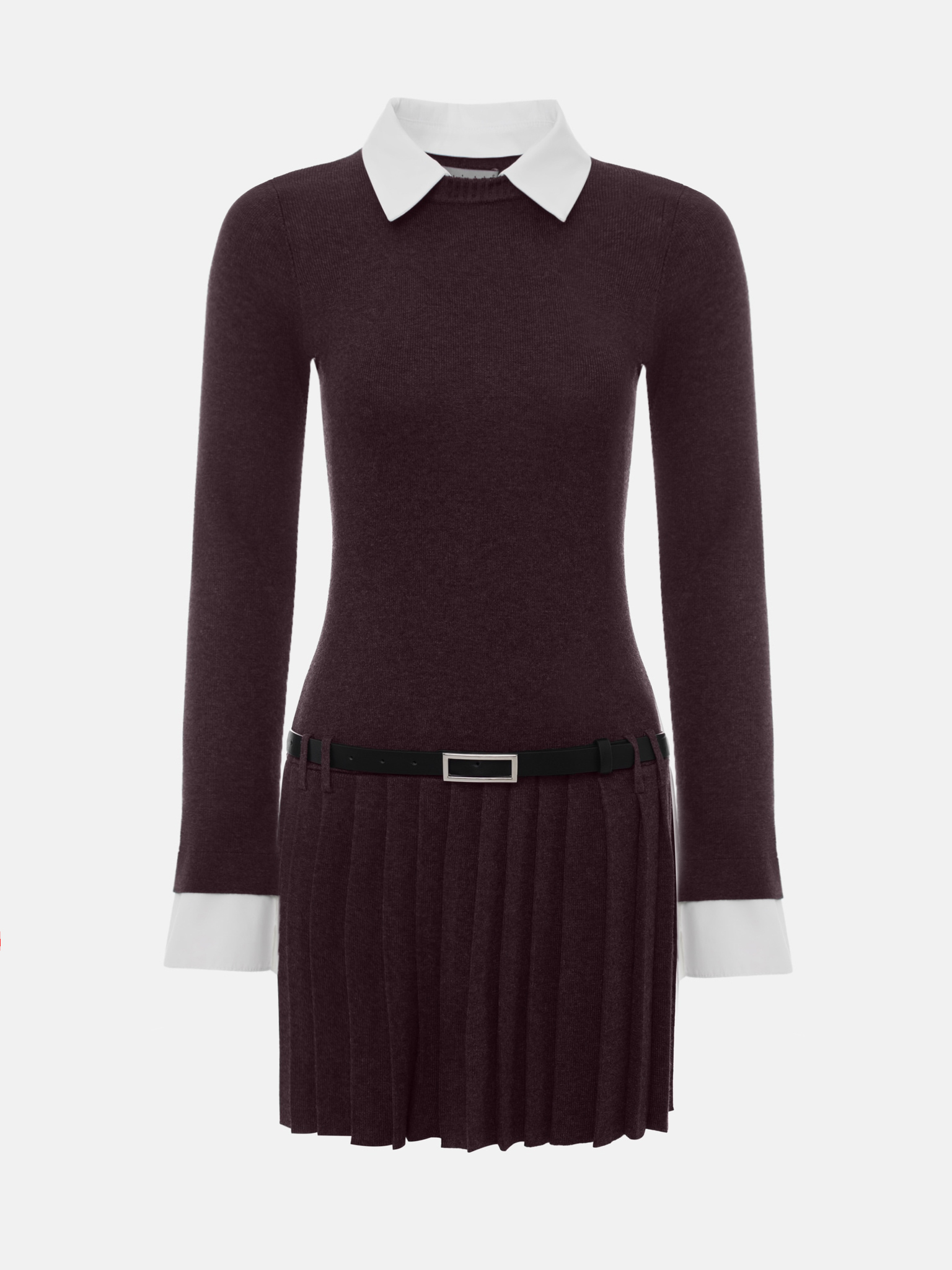 Mini knitted dress with contrast inserts and eco leather belt
