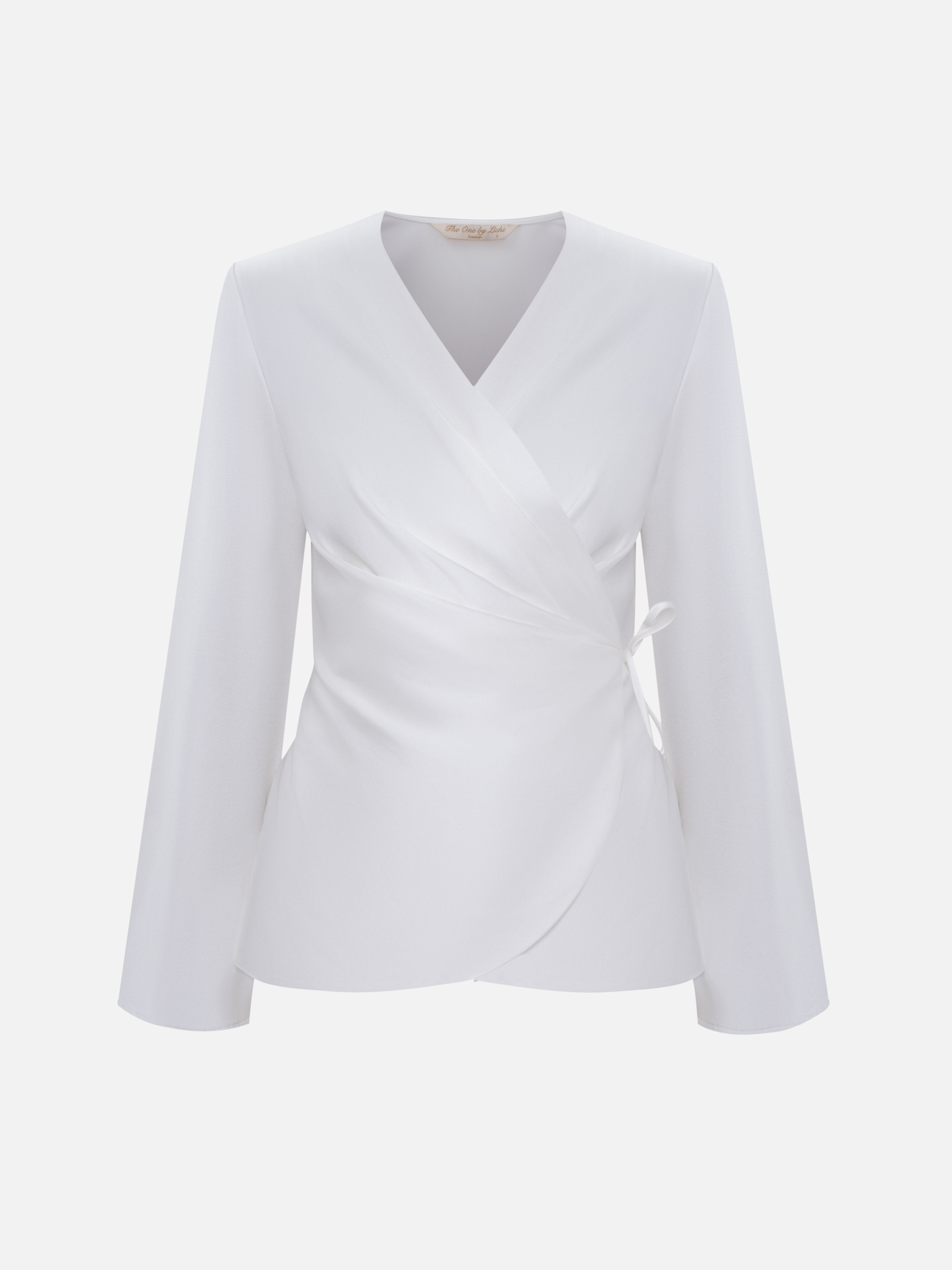 Satin kimono wrap blouse with waist ties