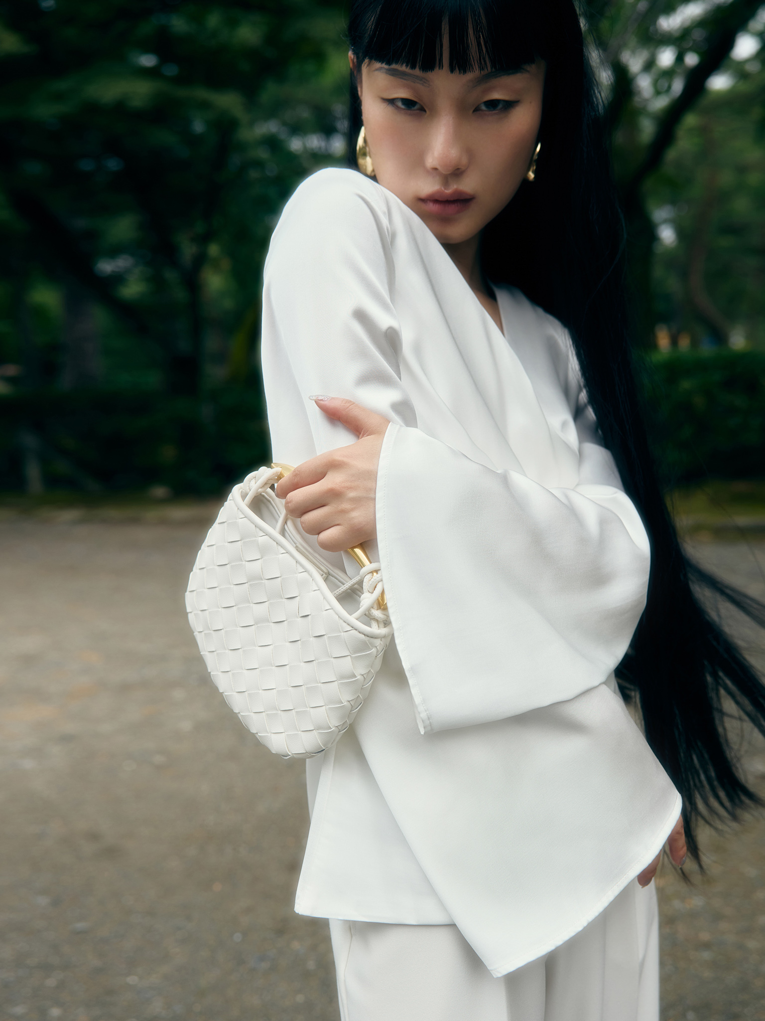 Satin kimono wrap blouse with waist ties