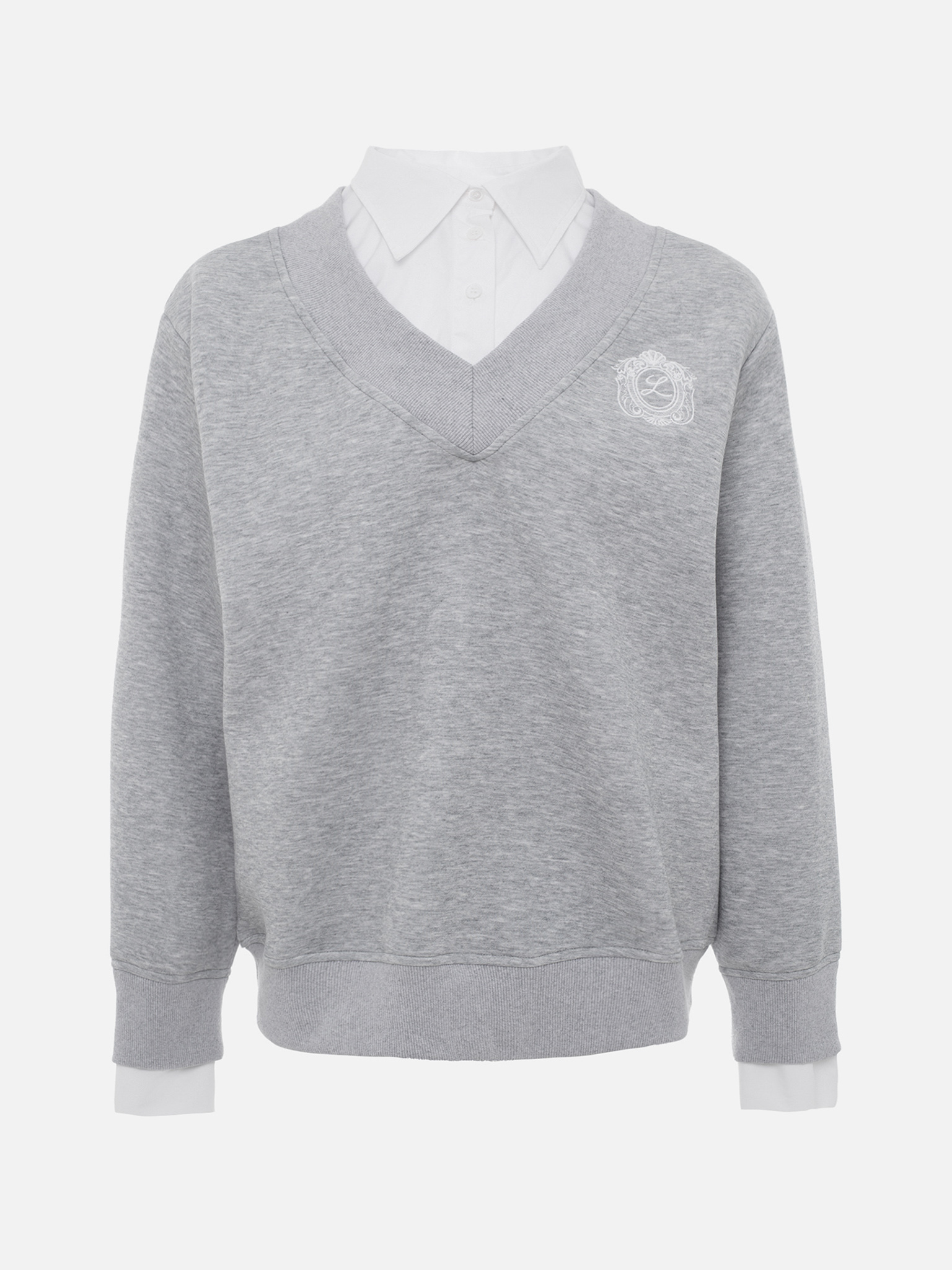 Jersey sweatshirt with imitation shirt and embroidery